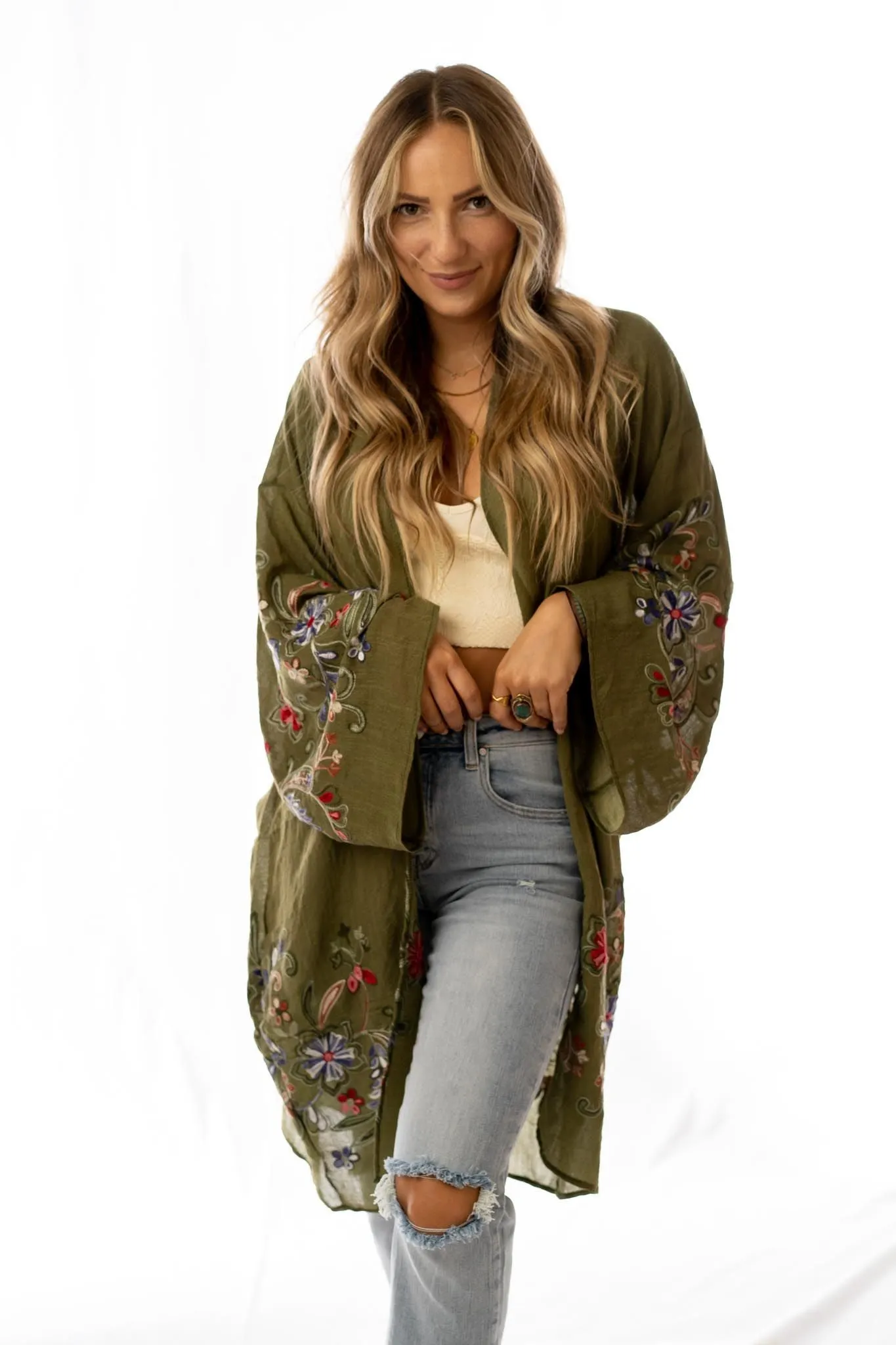 Fun In Florals Kimono - Olive