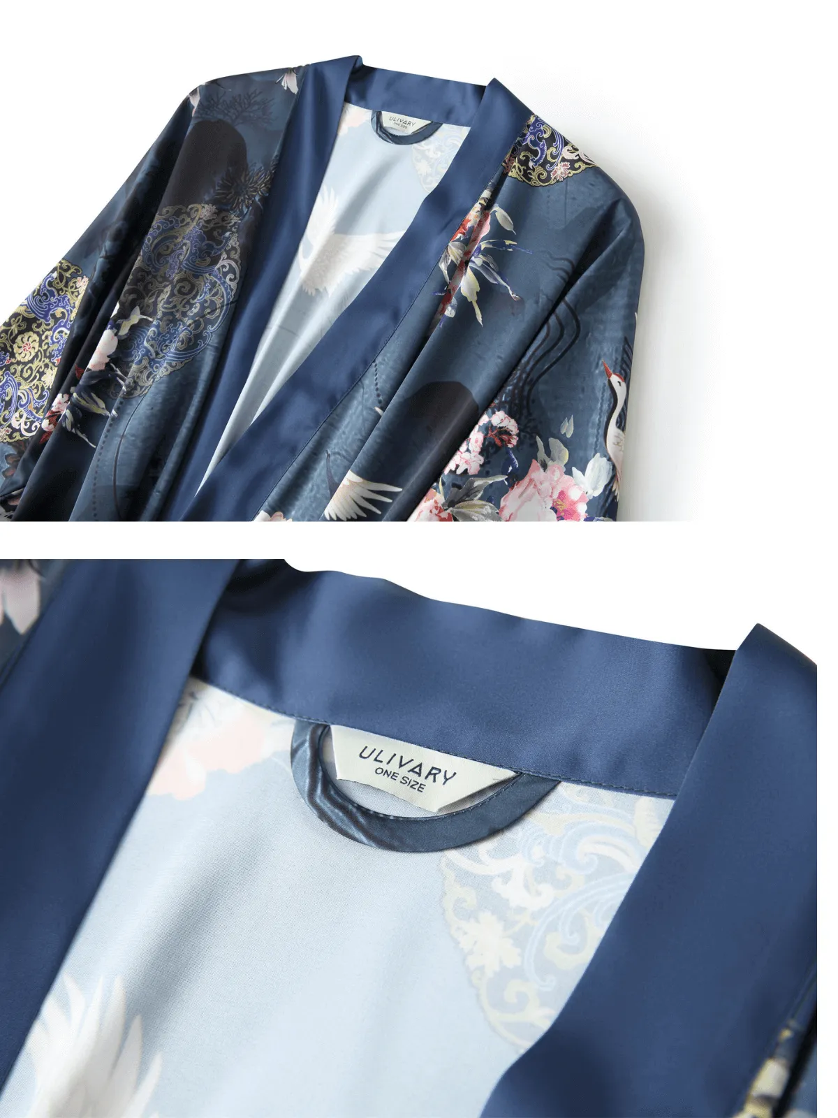 Garden Crane Blue Kimono Robe