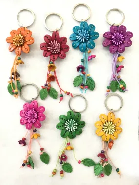 Genuine Leather Flowers Key Chain or Bag Charm