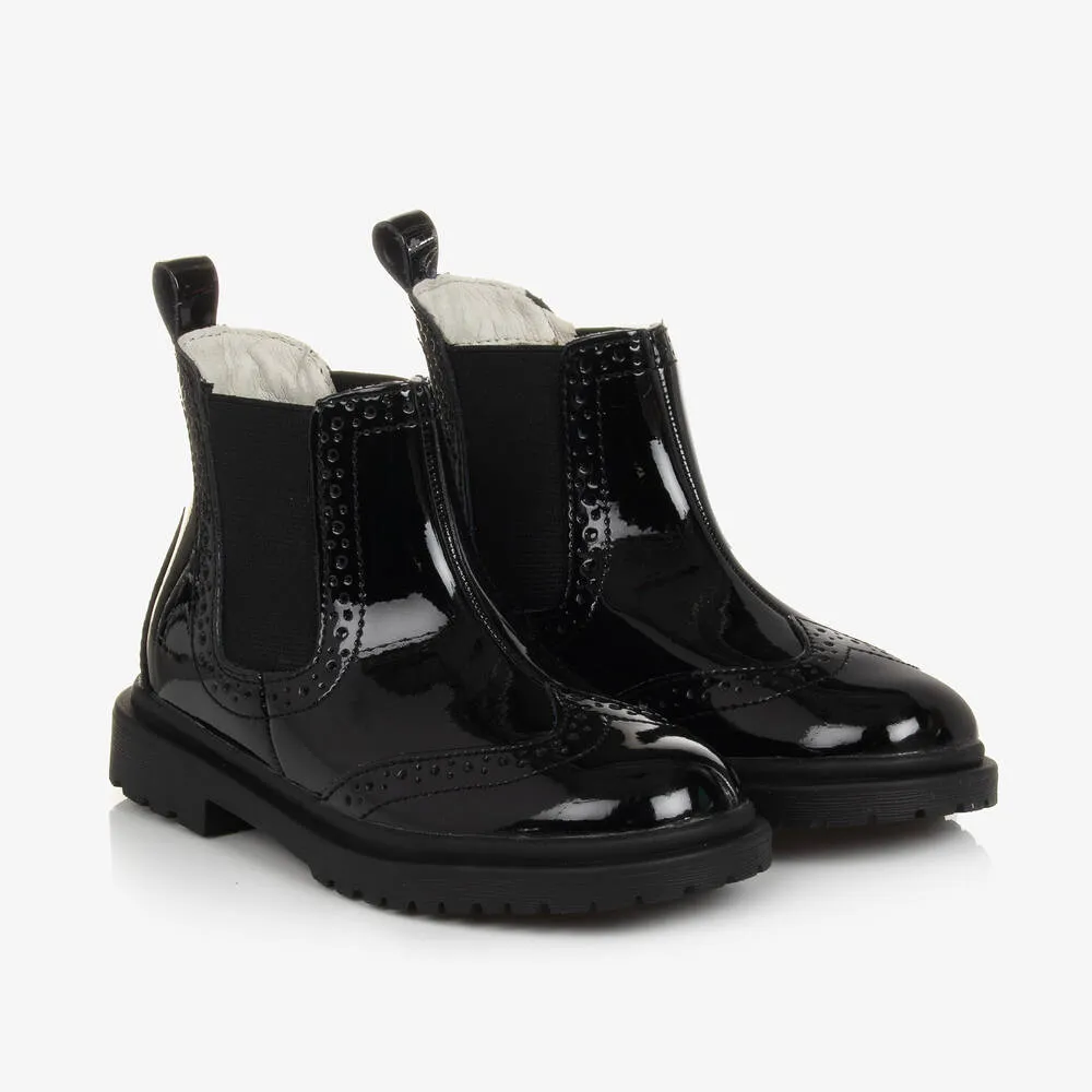 Girls Black Patent Leather Boots