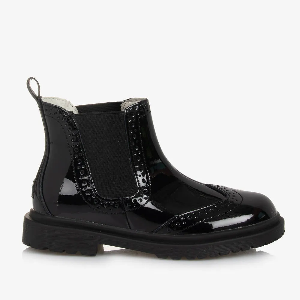 Girls Black Patent Leather Boots