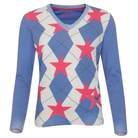 Girls Golf Ladies Knitted Sweater Rhombus Turqouise