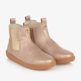 Girls Pink Metallic Leather Boots