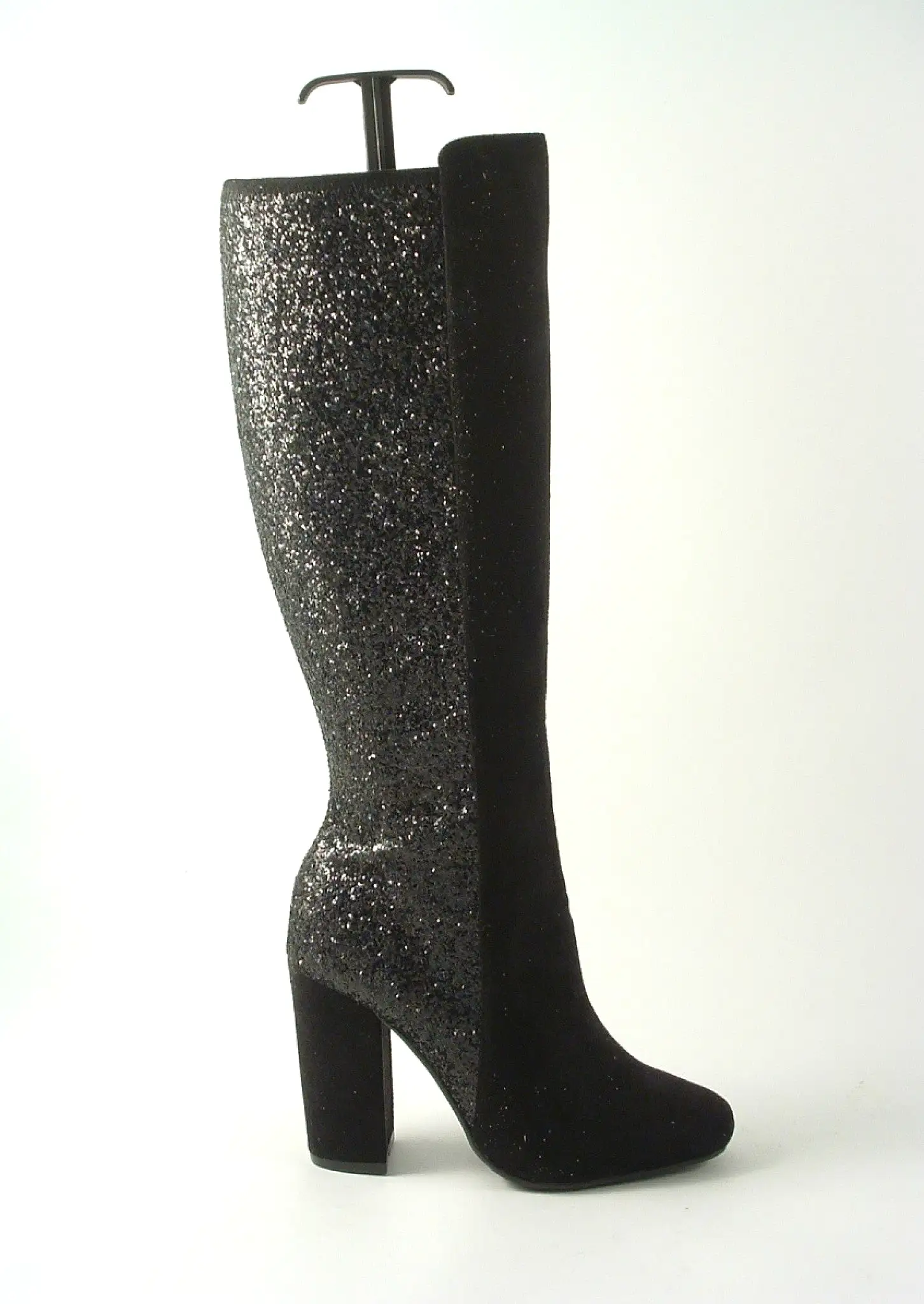 Glitz Shoes Tall Glitter Panel High Heeled Boots