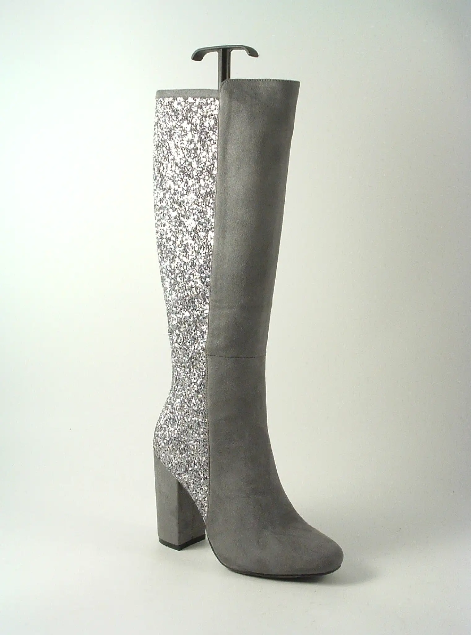 Glitz Shoes Tall Glitter Panel High Heeled Boots