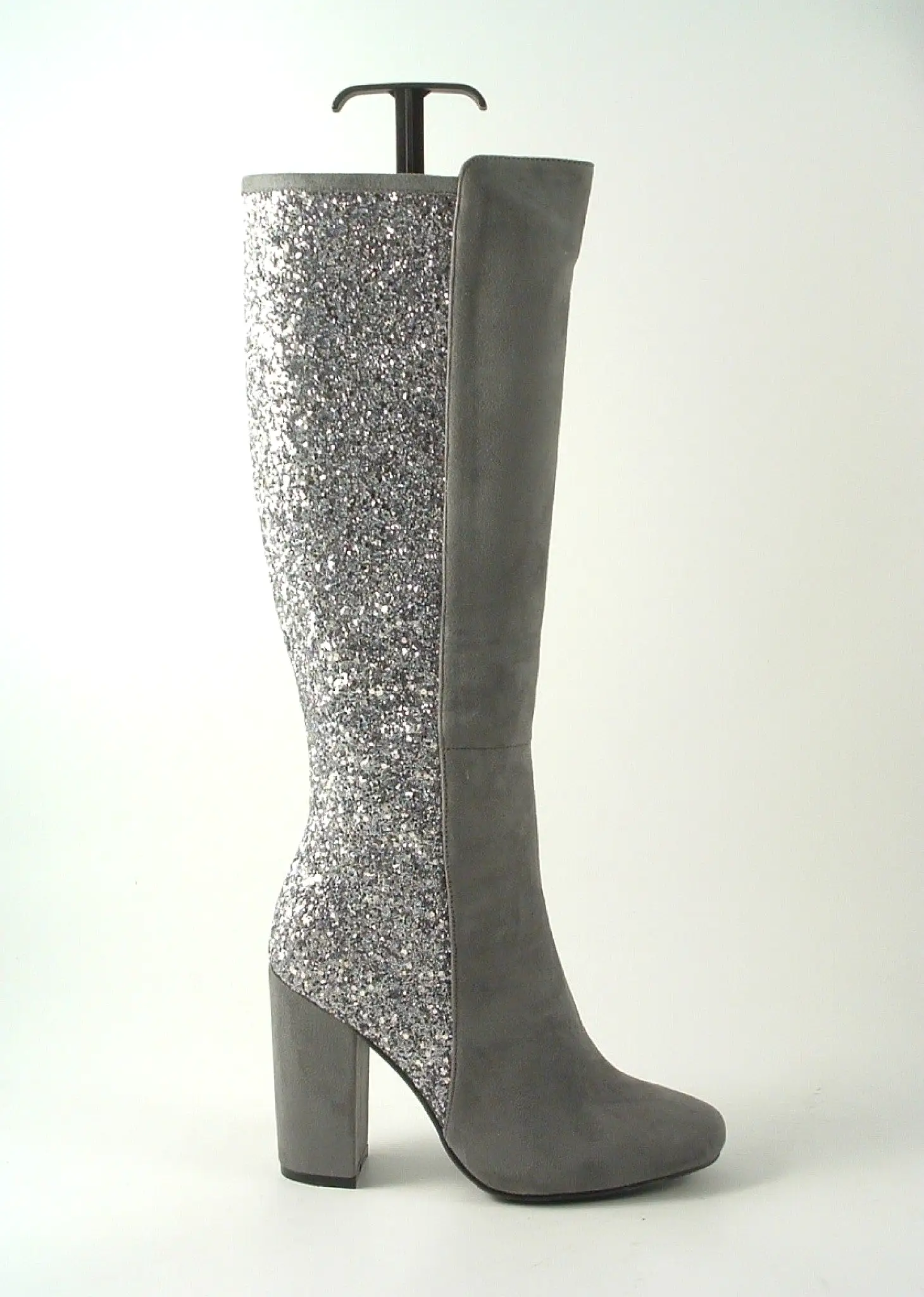 Glitz Shoes Tall Glitter Panel High Heeled Boots