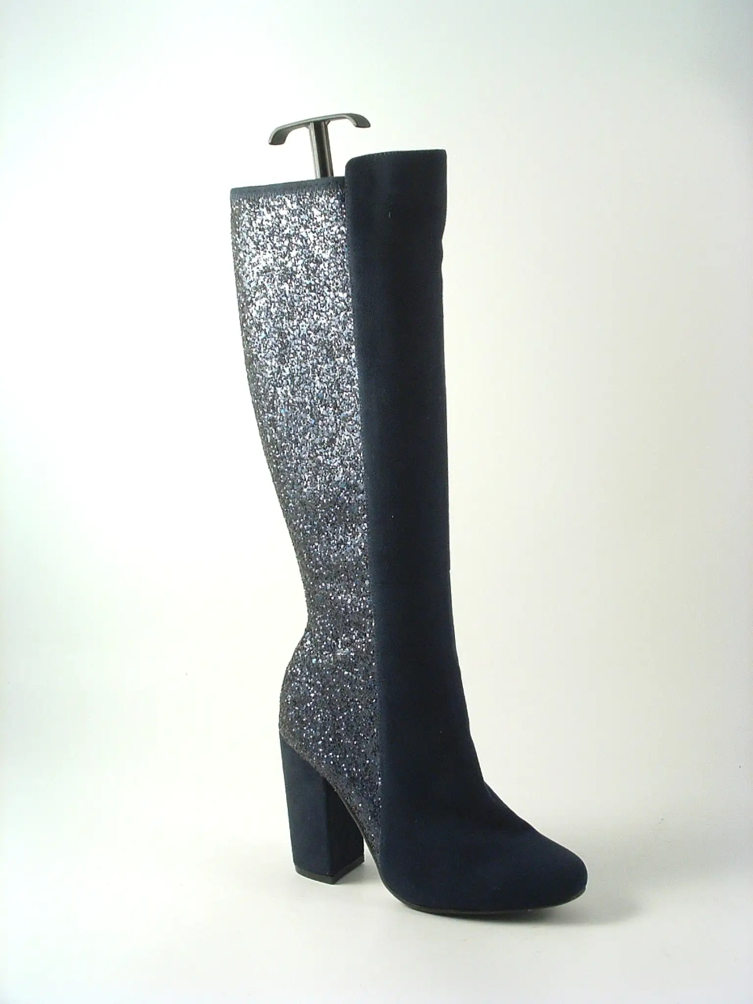 Glitz Shoes Tall Glitter Panel High Heeled Boots