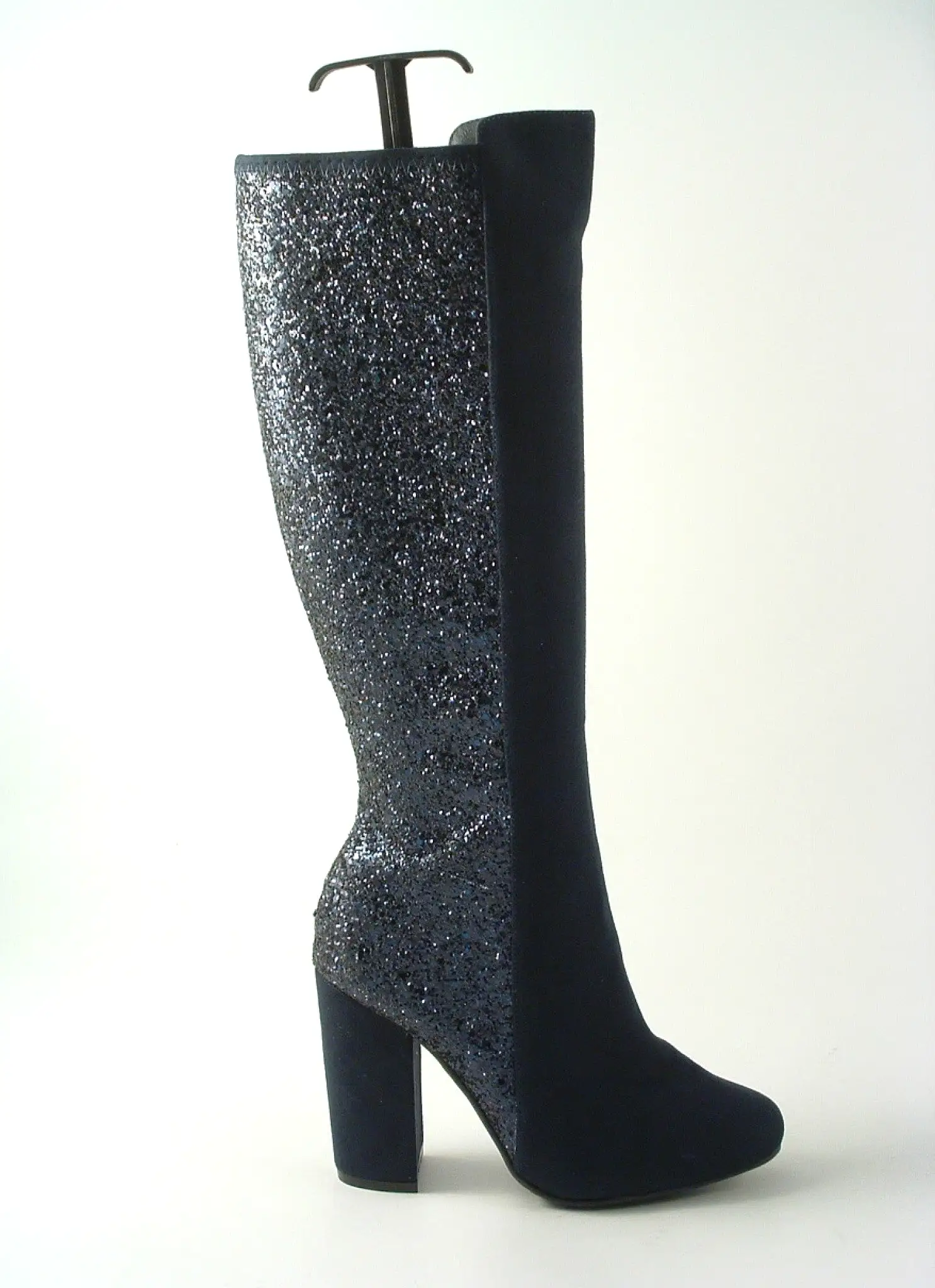 Glitz Shoes Tall Glitter Panel High Heeled Boots