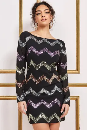 Goddiva Sequin Zig Zag Shift Mini Dress