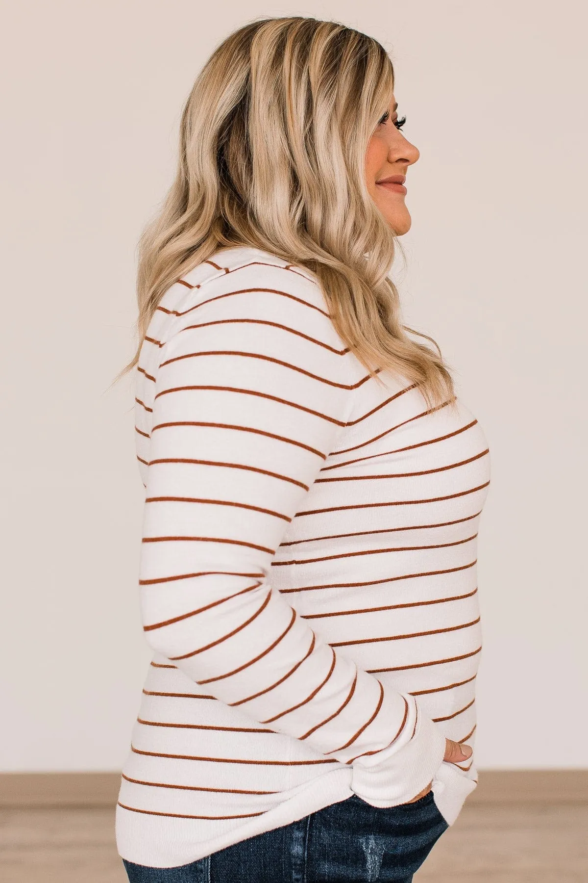 Grateful For You Striped Sweater- White & Copper