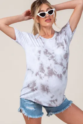 Grey Tie Dye Short Sleeve Maternity Top