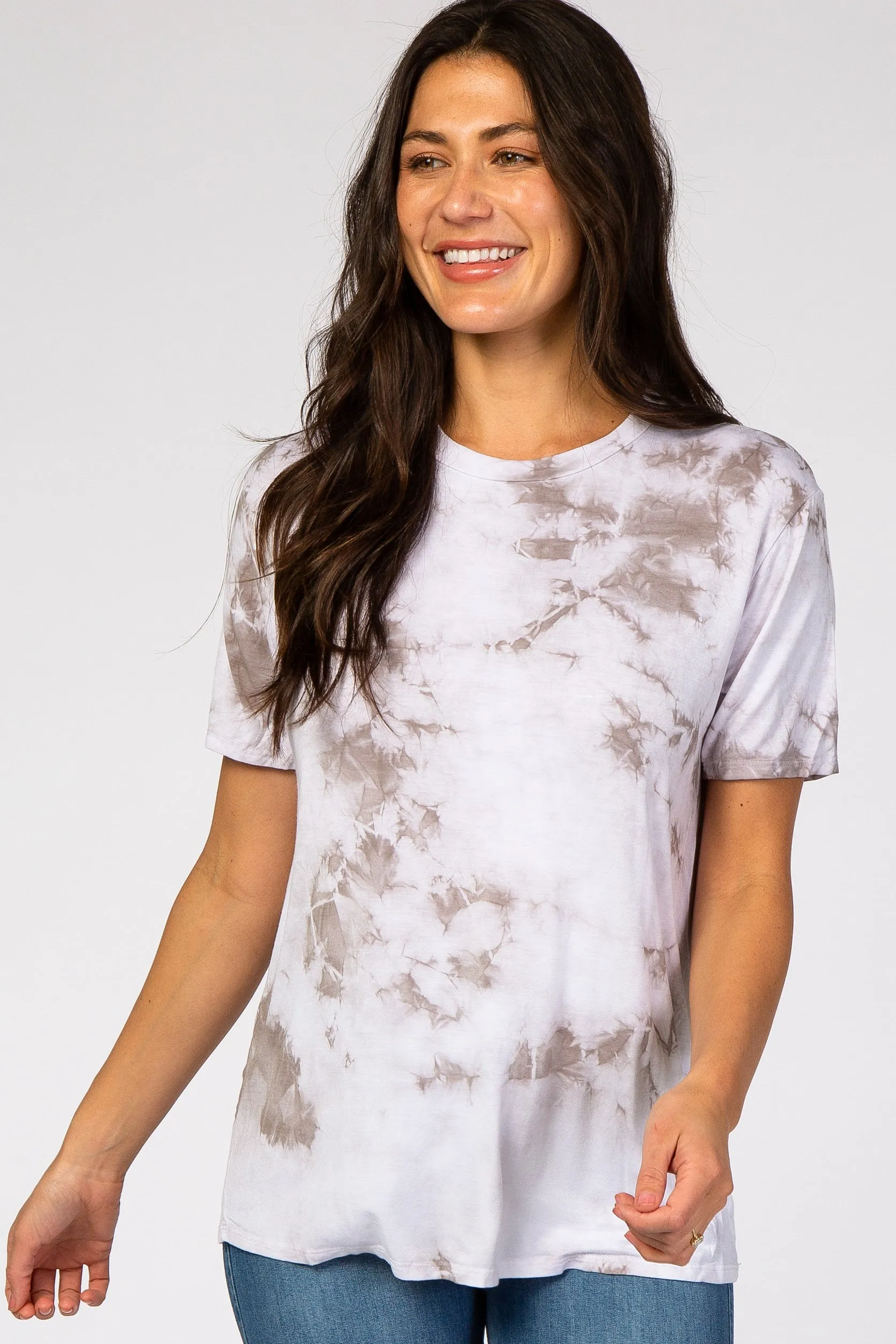 Grey Tie Dye Short Sleeve Maternity Top