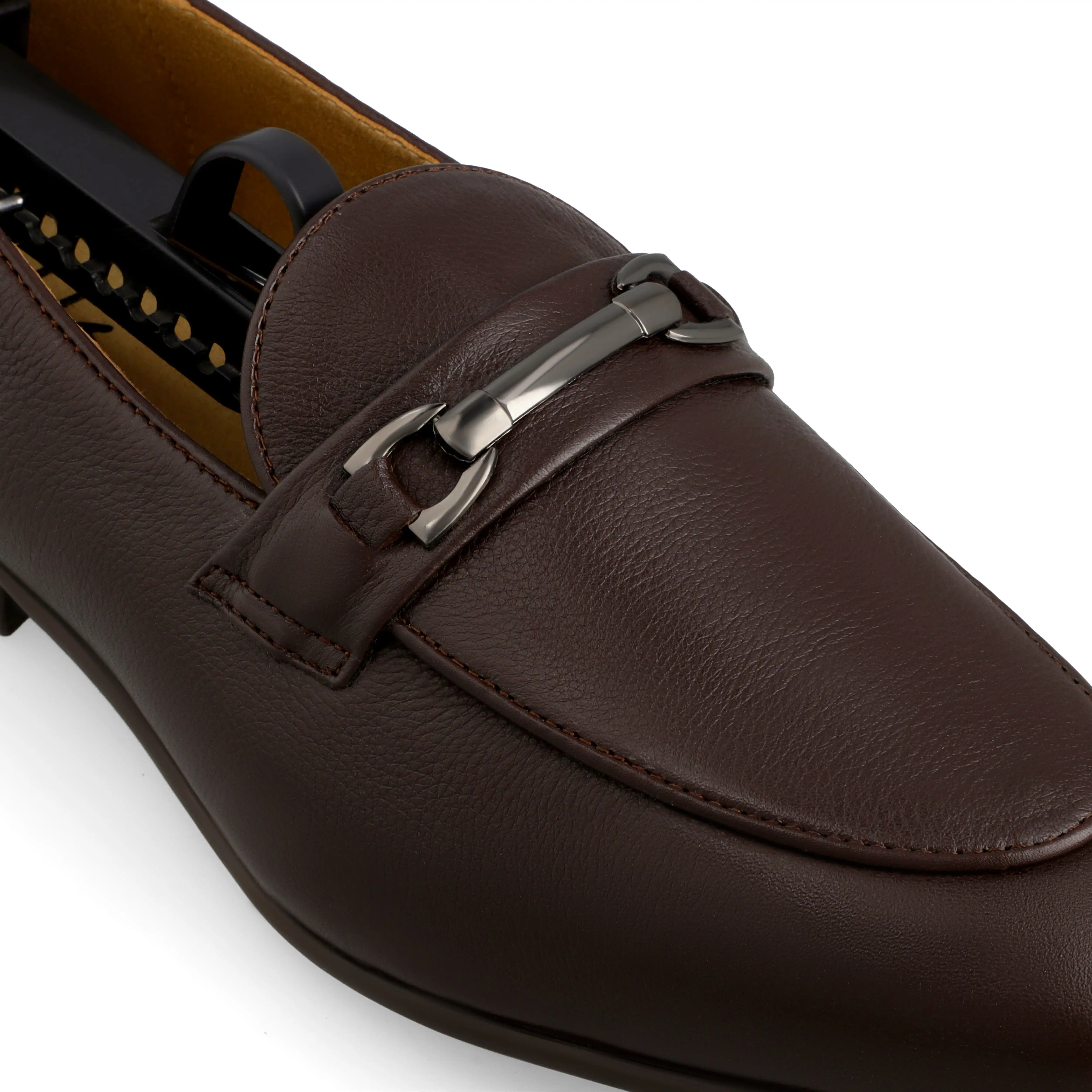 Gun Metal Buckled Loafers-Coffee