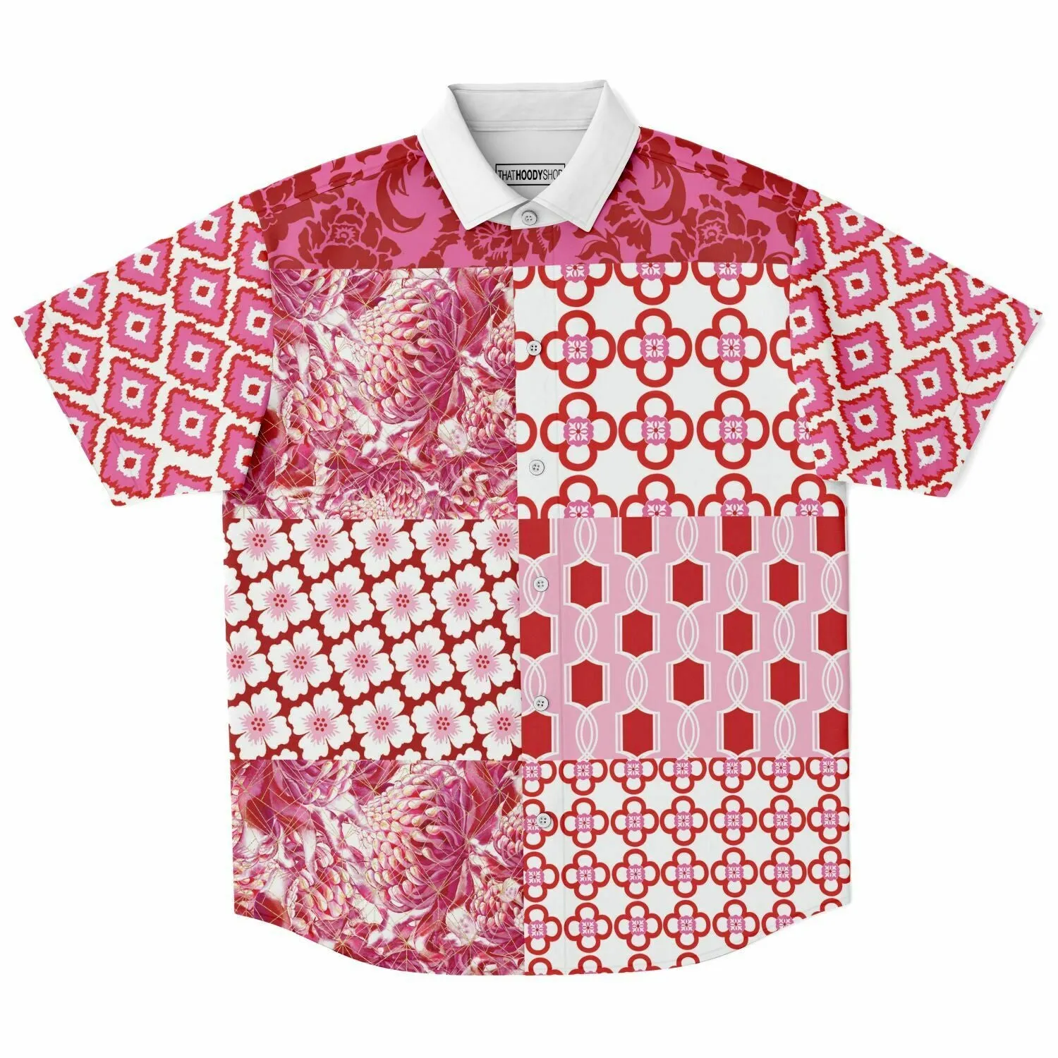 Gypsy Beat Pink Patchwork Short Sleeve Button Down Shirt