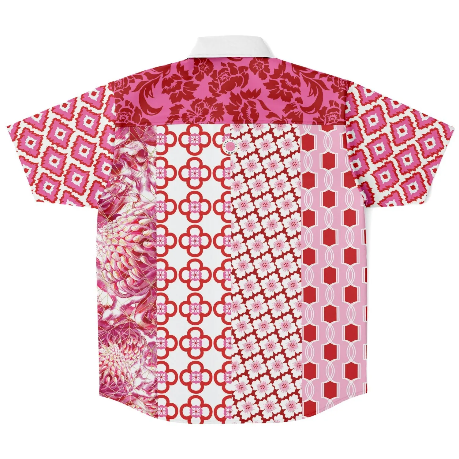 Gypsy Beat Pink Patchwork Short Sleeve Button Down Shirt