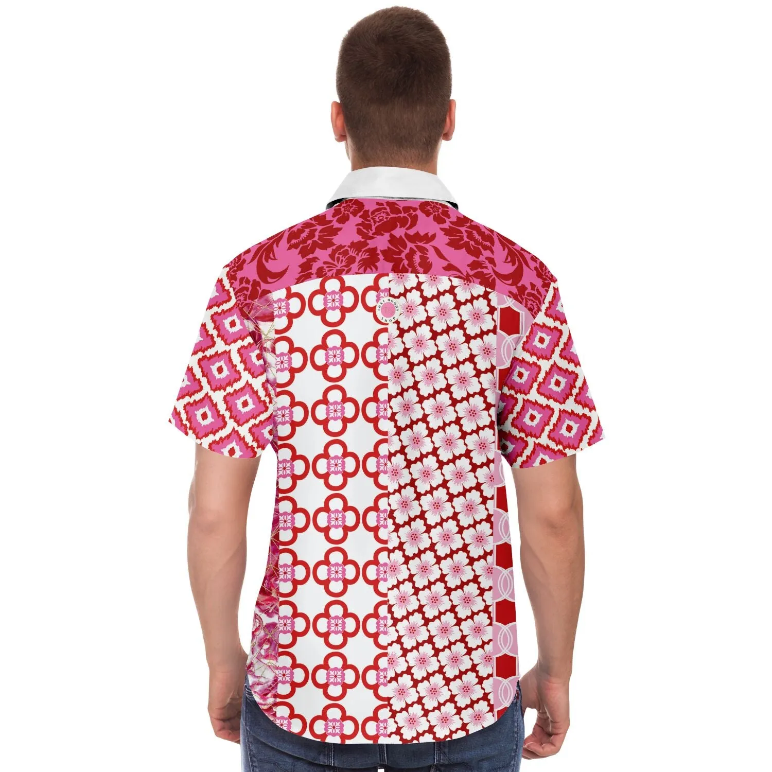 Gypsy Beat Pink Patchwork Short Sleeve Button Down Shirt