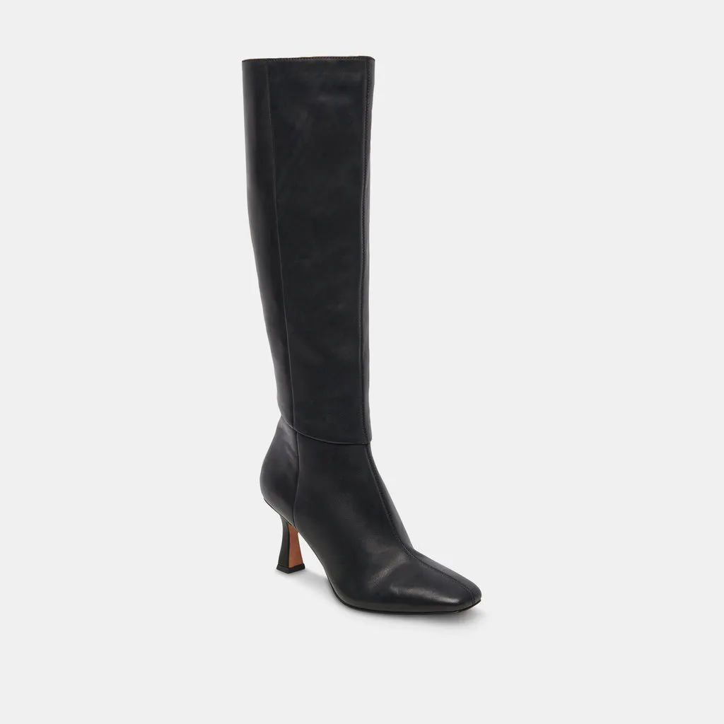 Gyra Wide Calf Black Leather Boots | Black Knee-High Wide Calf Boots– Dolce Vita 6943098961986