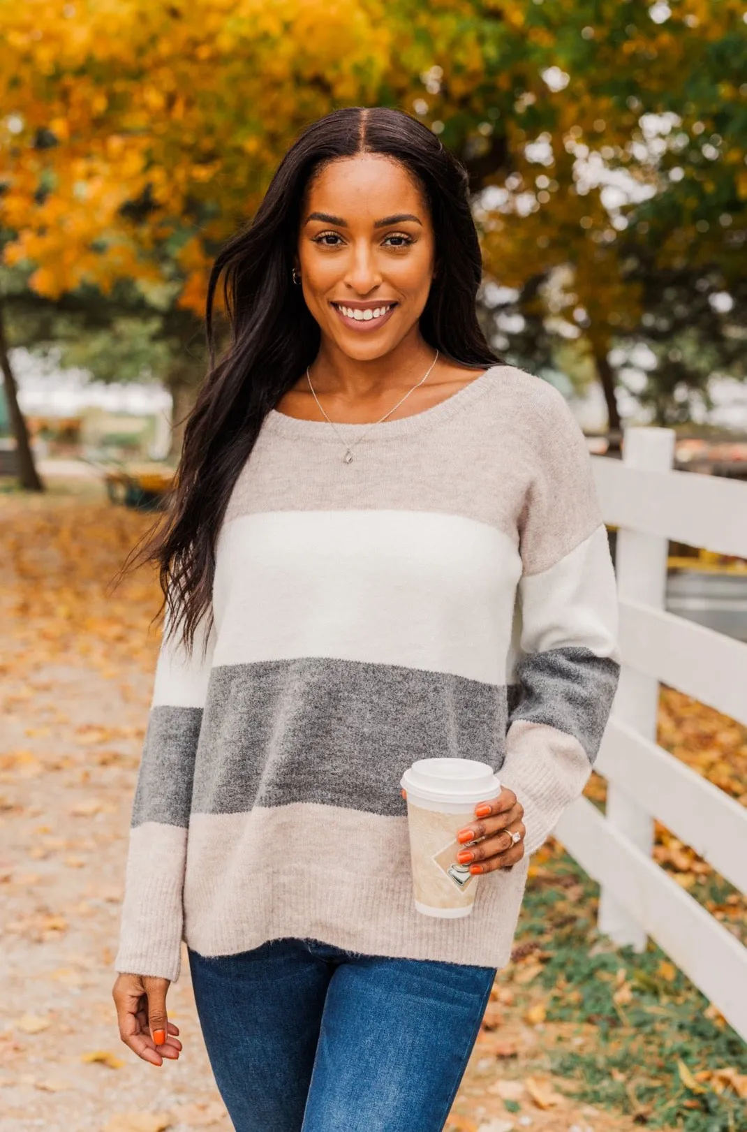 Inspirational Sights Color Block Sweater- Beige & Charcoal