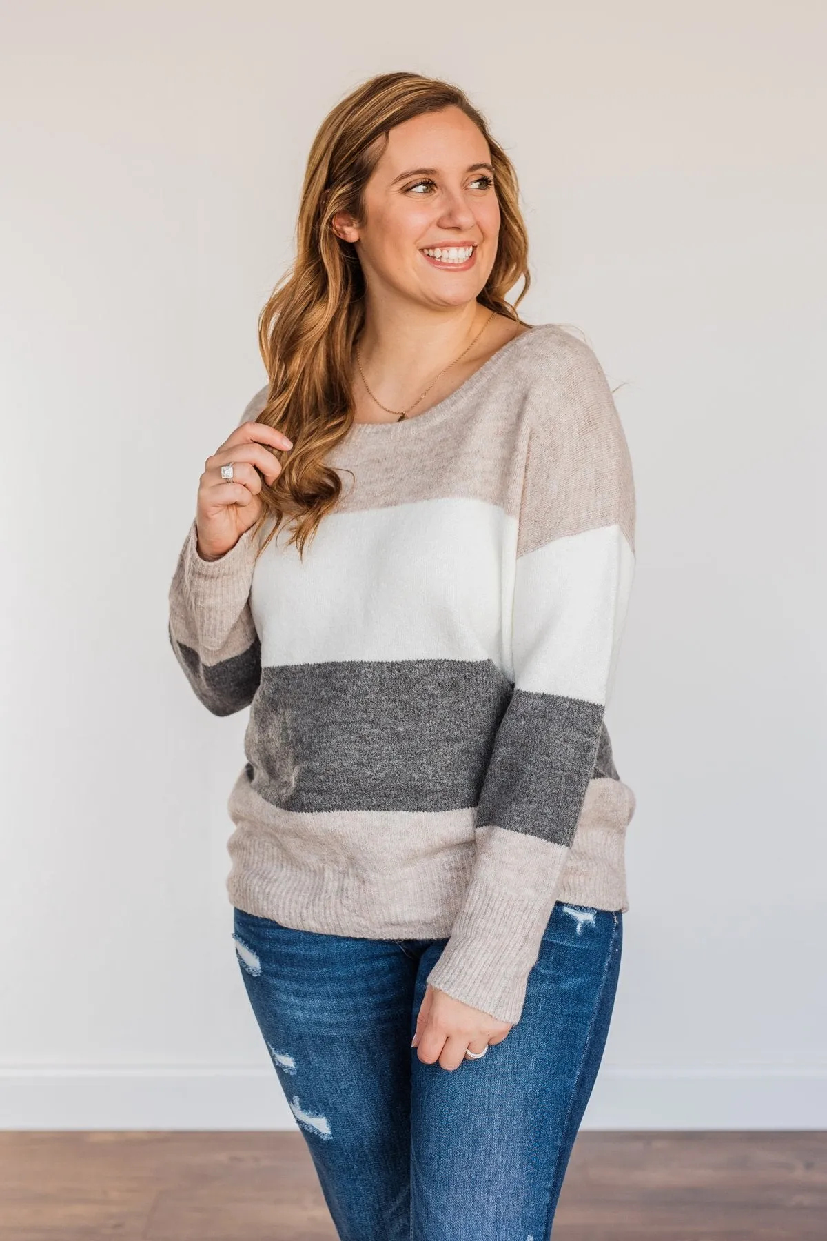 Inspirational Sights Color Block Sweater- Beige & Charcoal