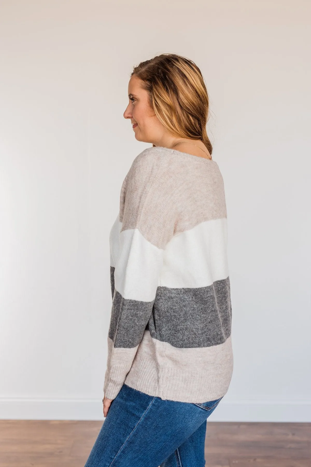 Inspirational Sights Color Block Sweater- Beige & Charcoal