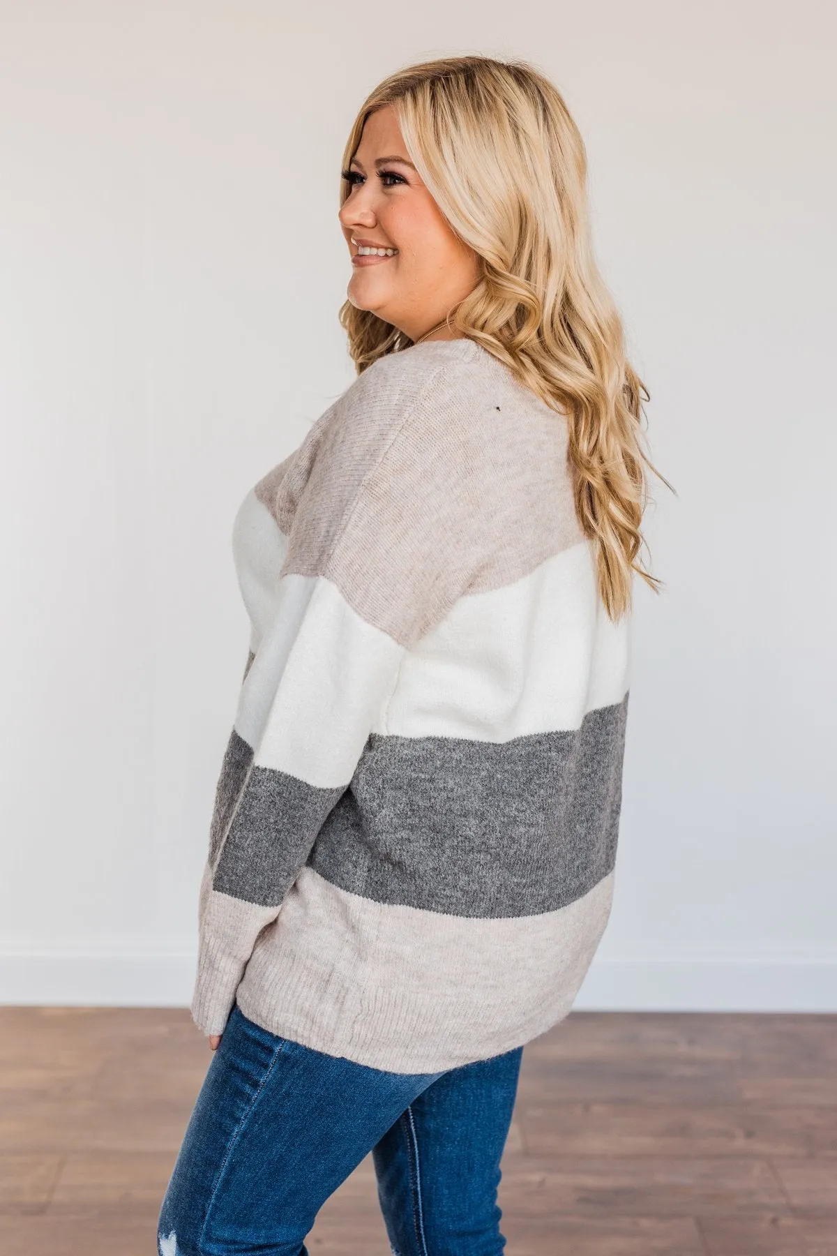 Inspirational Sights Color Block Sweater- Beige & Charcoal