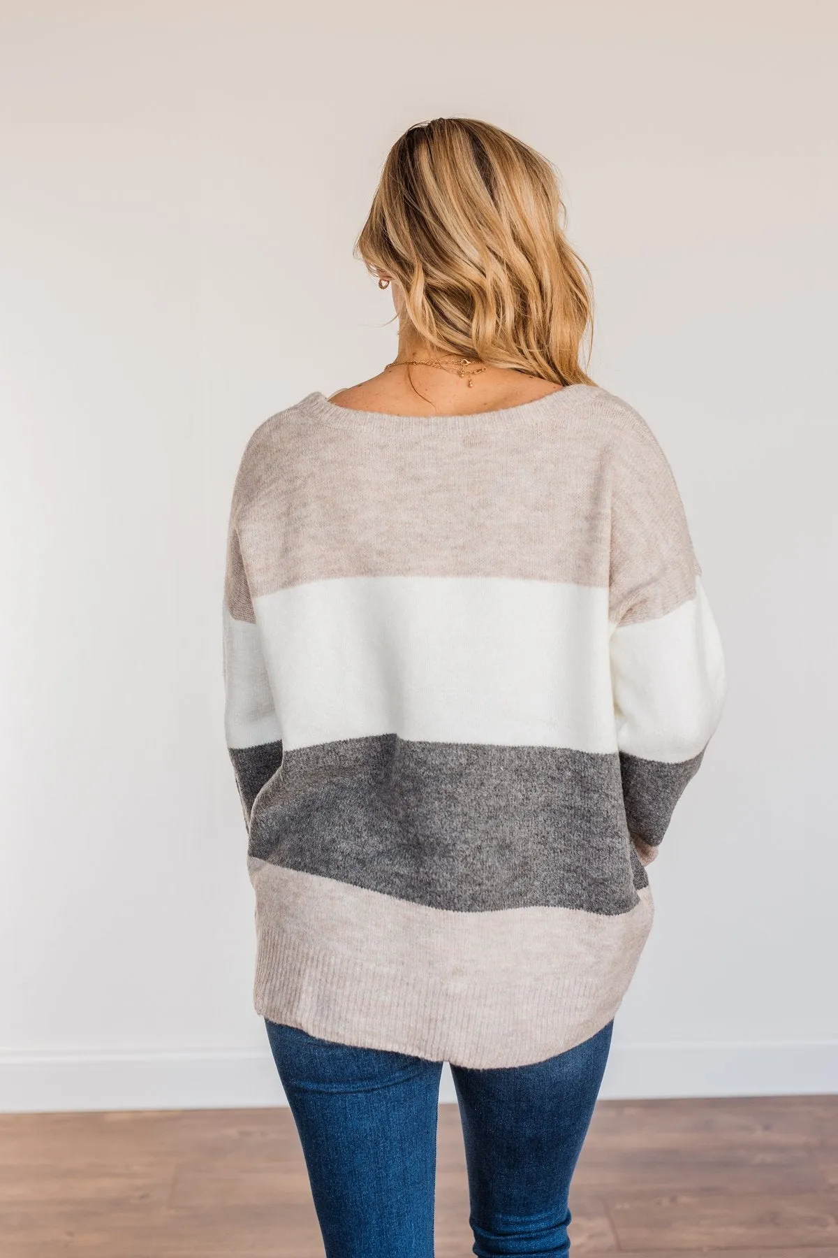 Inspirational Sights Color Block Sweater- Beige & Charcoal