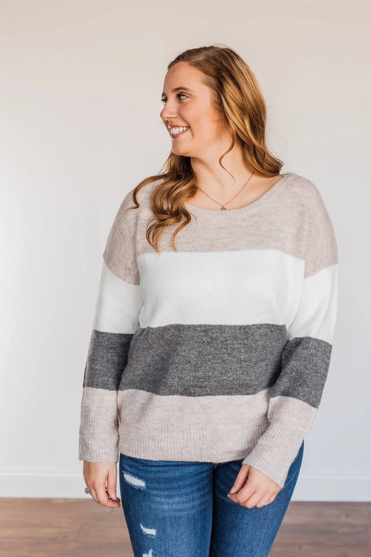 Inspirational Sights Color Block Sweater- Beige & Charcoal