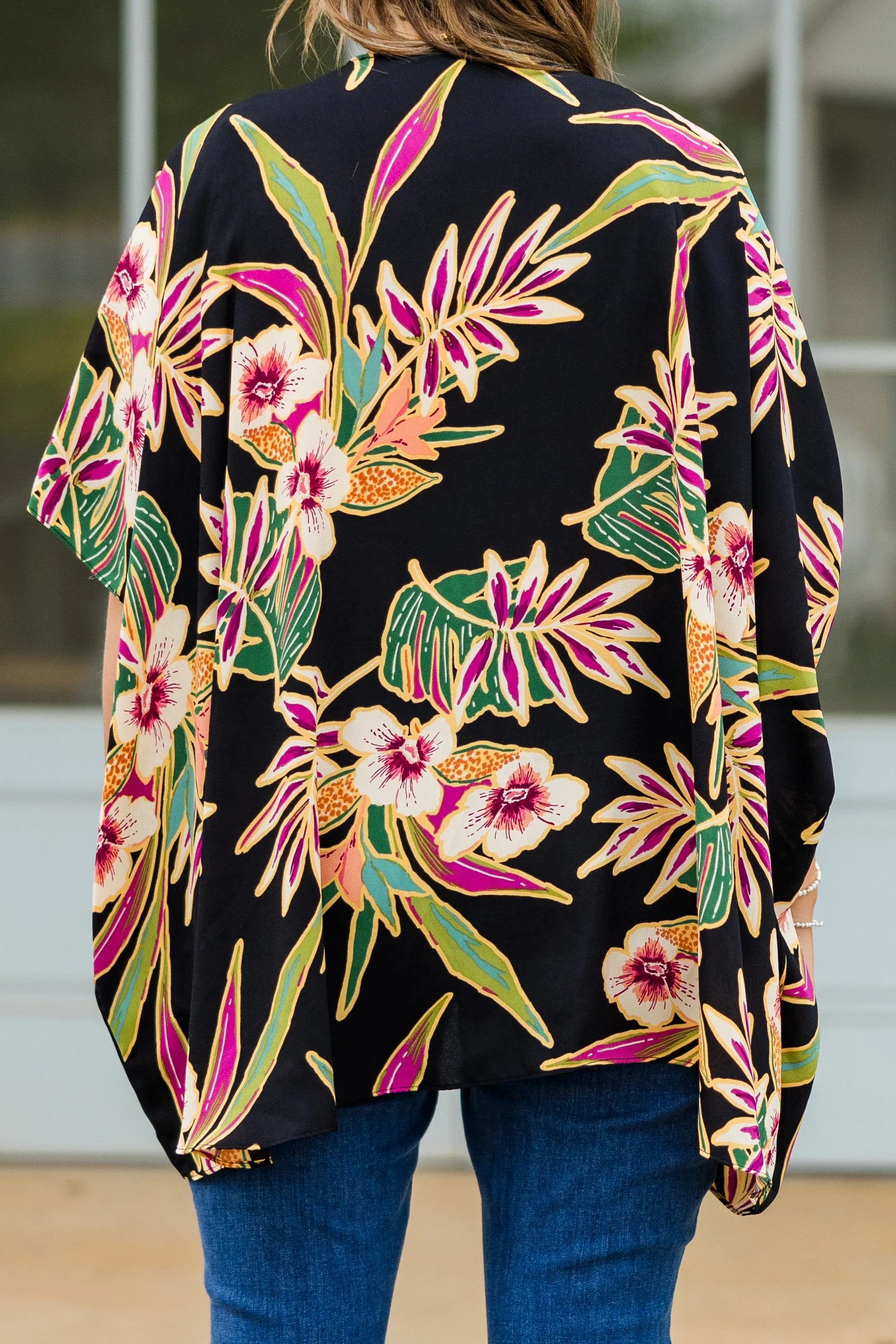 Island Breeze Kimono, Black Floral