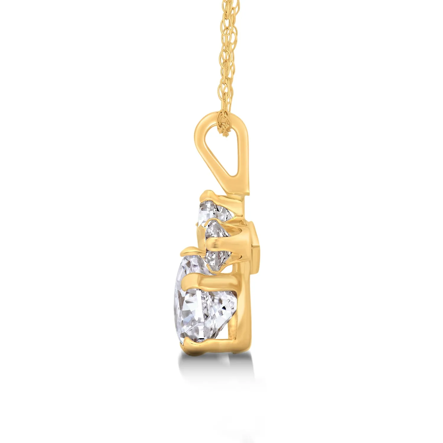 Jewelili 10K Yellow Gold Heart and Round Shape Cubic Zirconia Paw Pendant Necklace