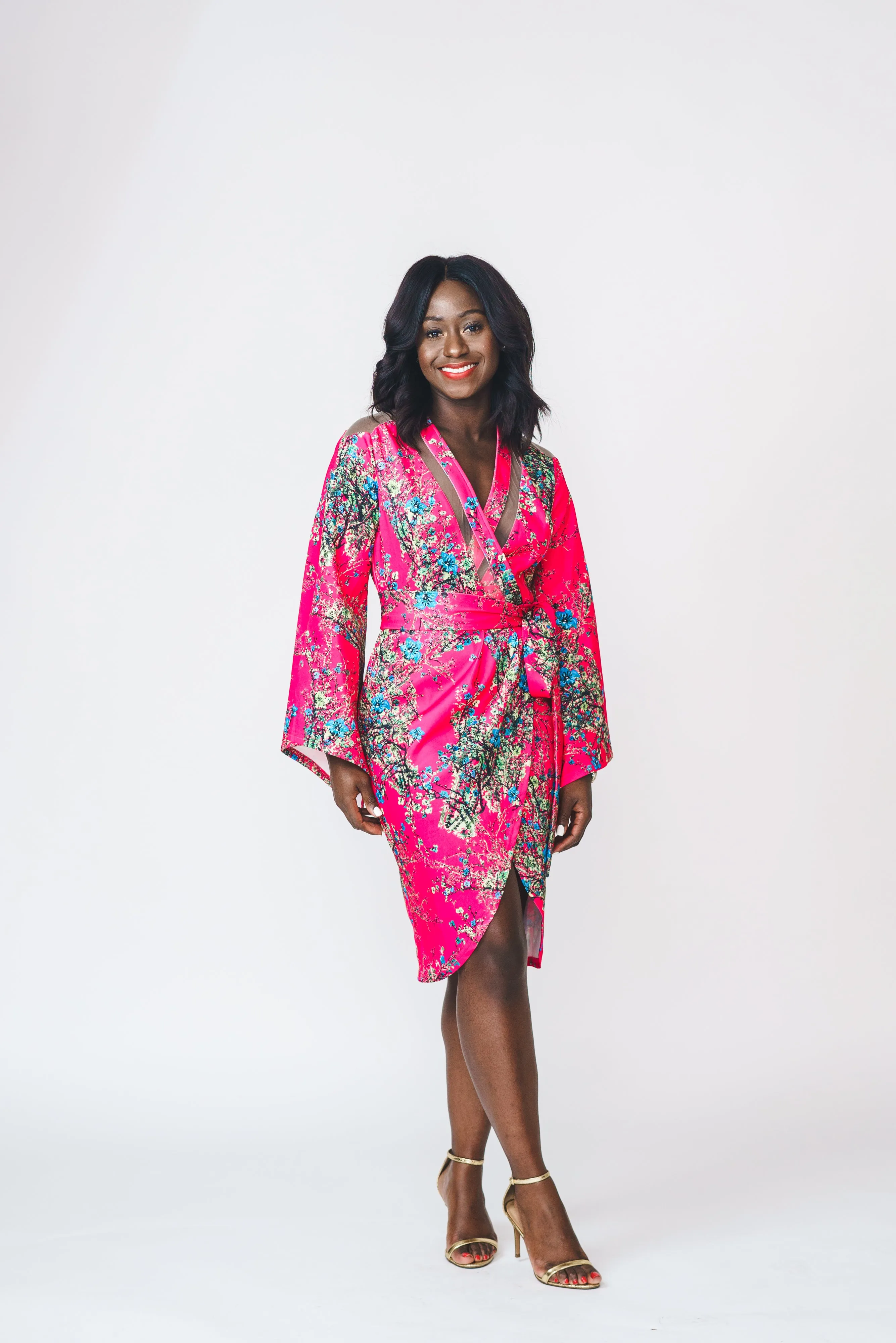 Kike Printed Wrap Kimono Dress with Belt