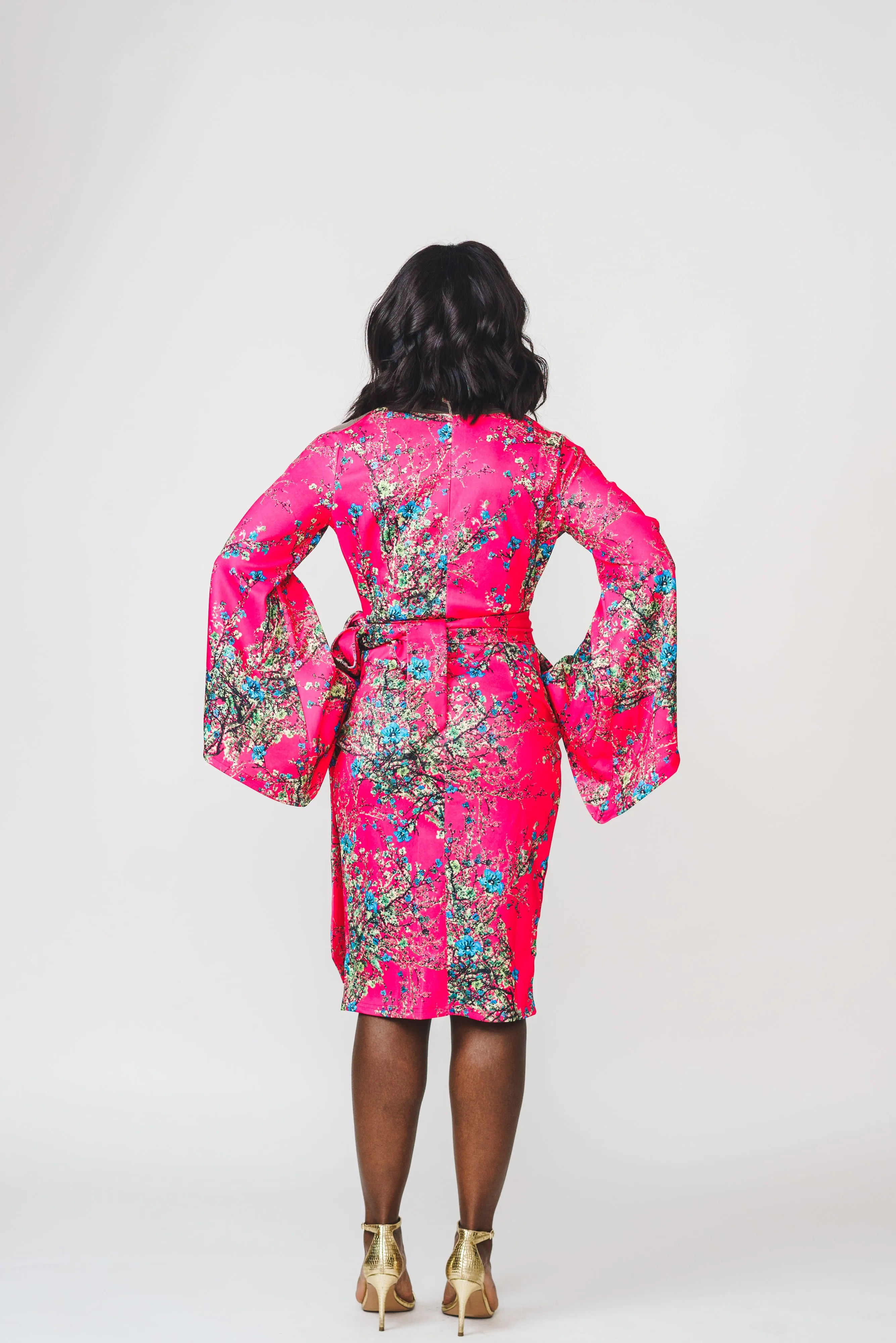 Kike Printed Wrap Kimono Dress with Belt