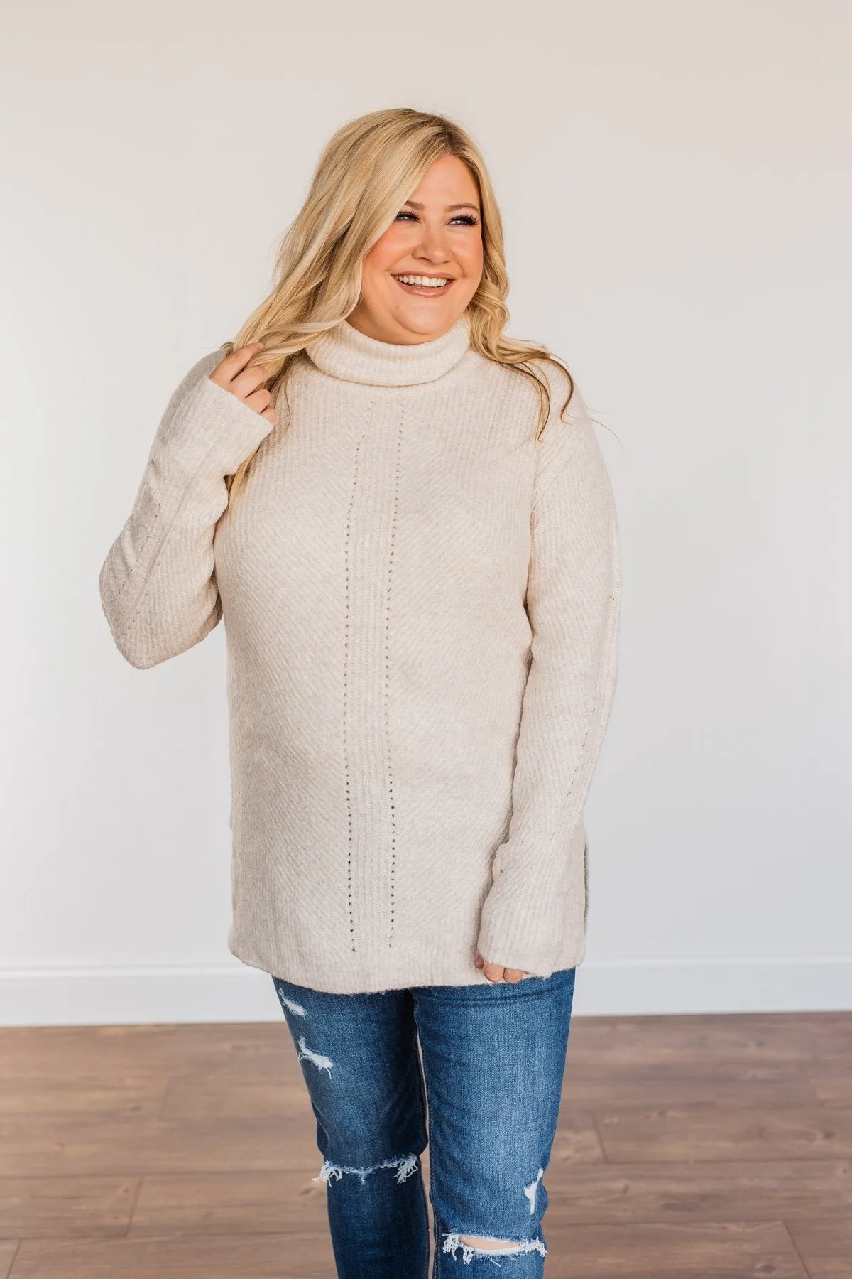 Limelight Aura Knit Cowl Neck Sweater- Oatmeal