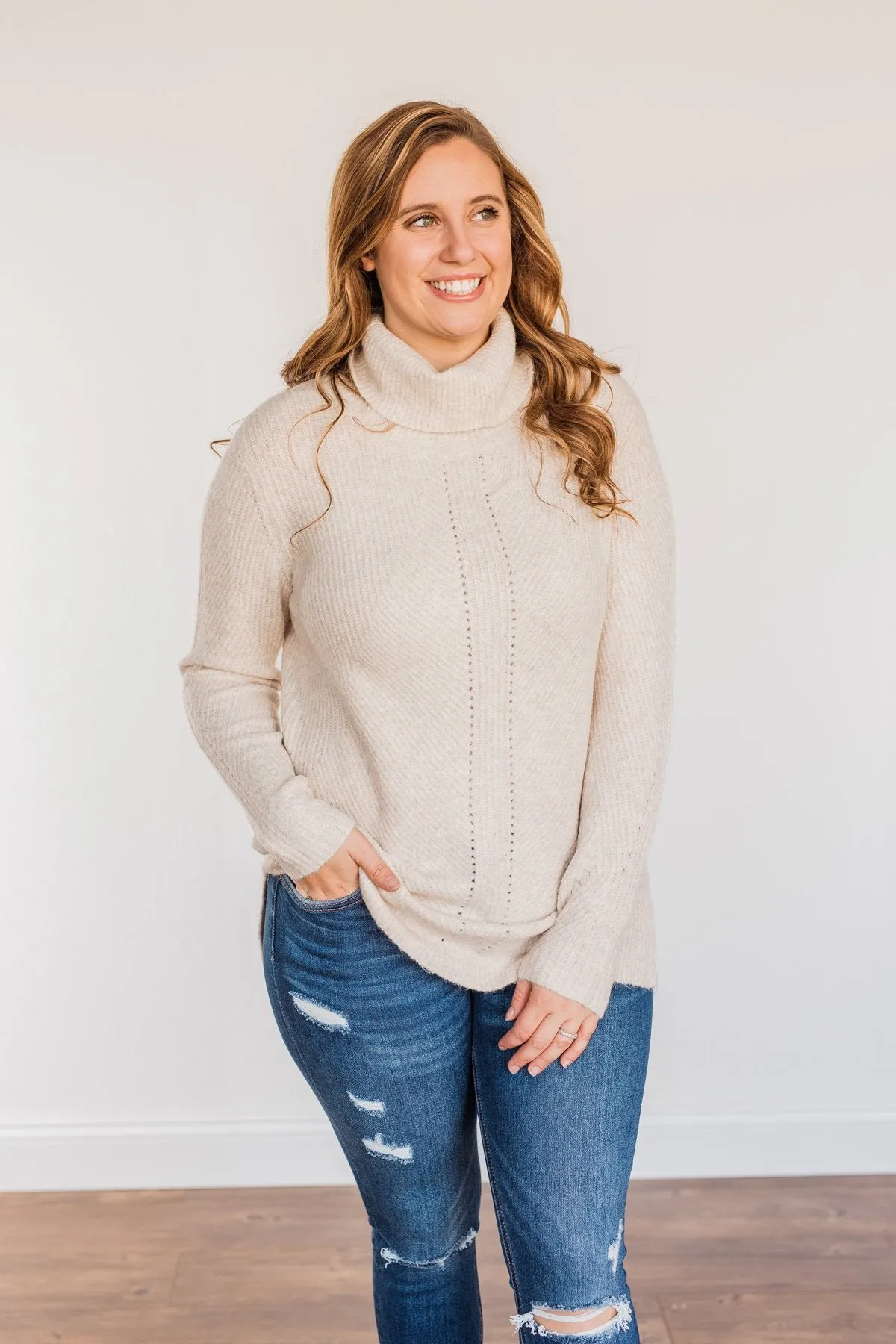 Limelight Aura Knit Cowl Neck Sweater- Oatmeal