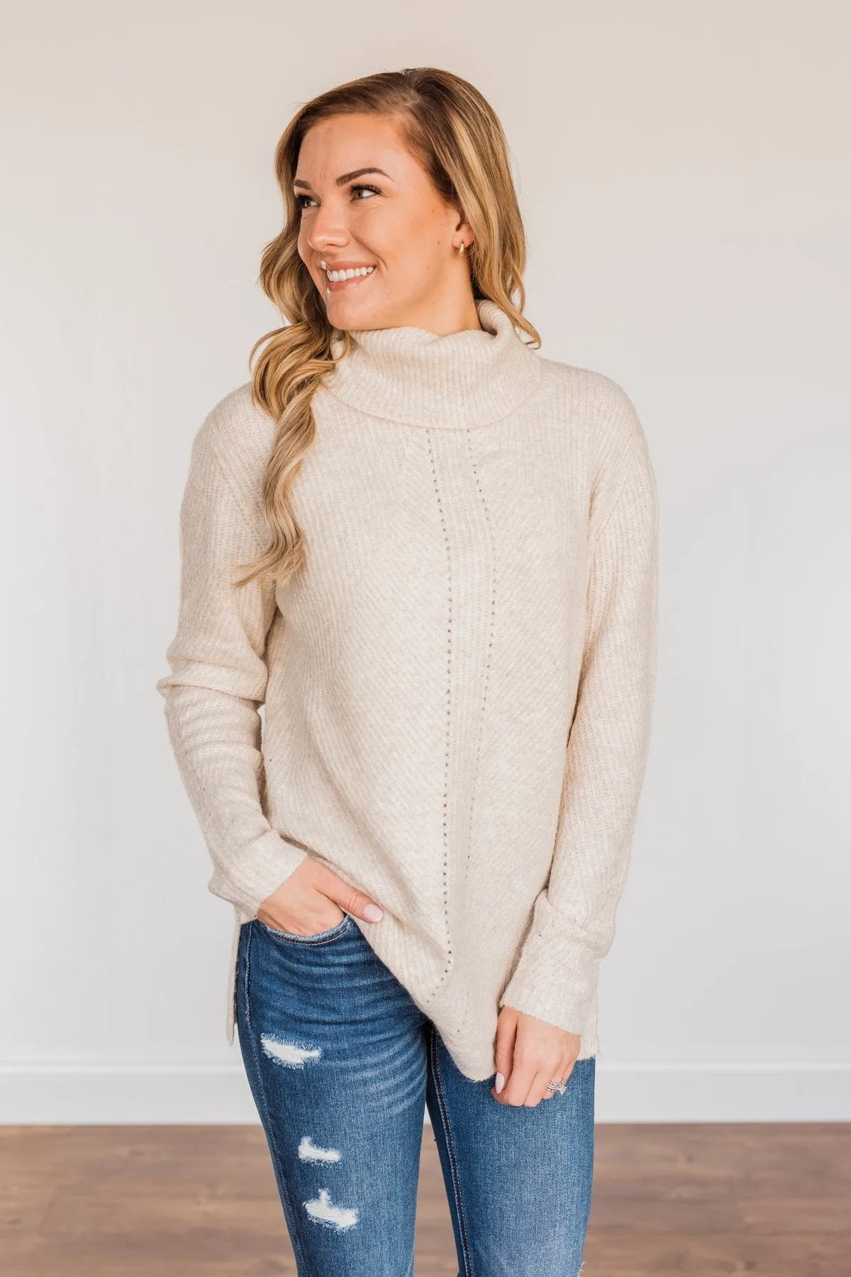 Limelight Aura Knit Cowl Neck Sweater- Oatmeal