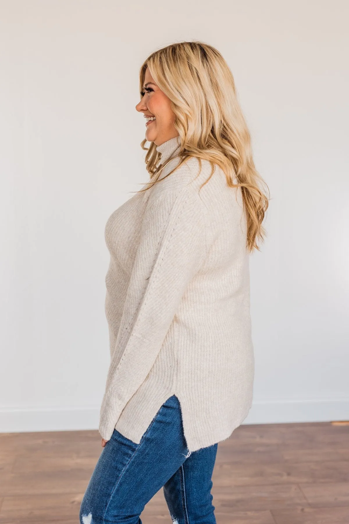 Limelight Aura Knit Cowl Neck Sweater- Oatmeal