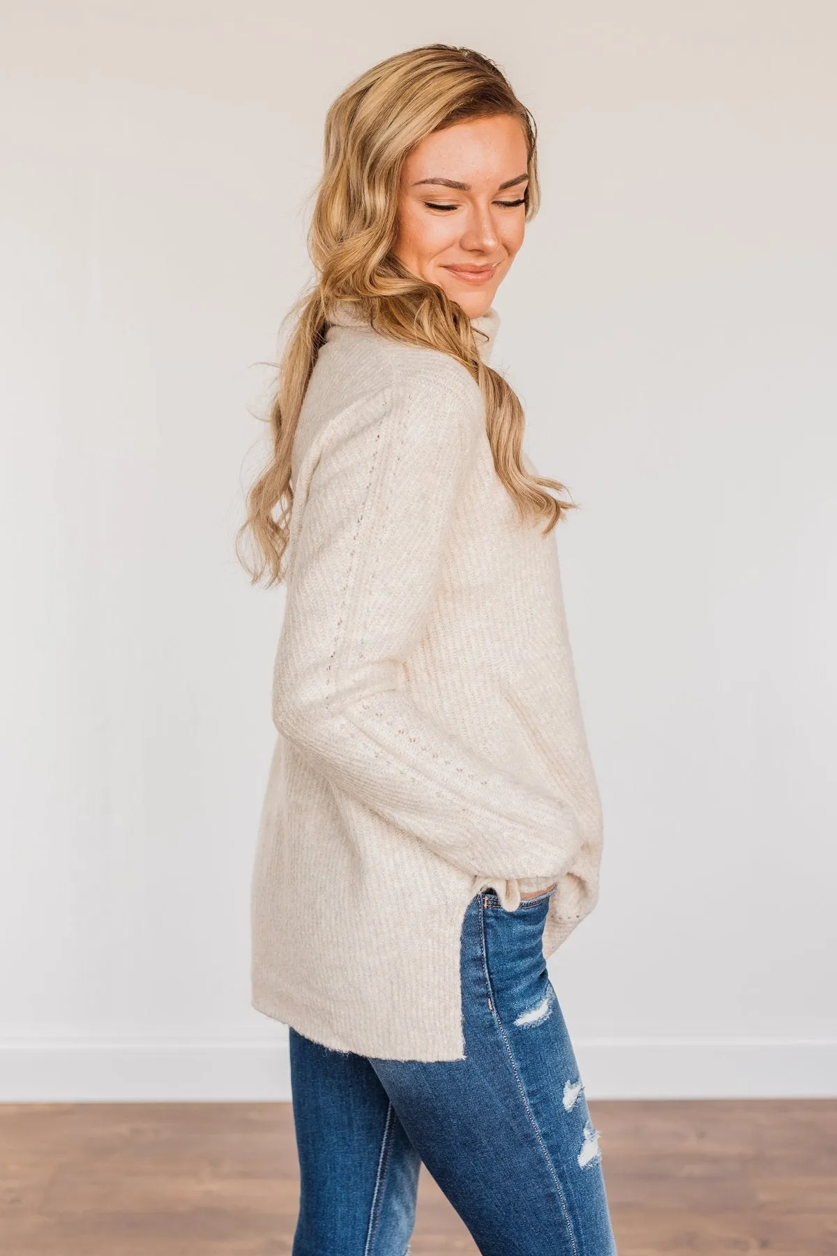 Limelight Aura Knit Cowl Neck Sweater- Oatmeal