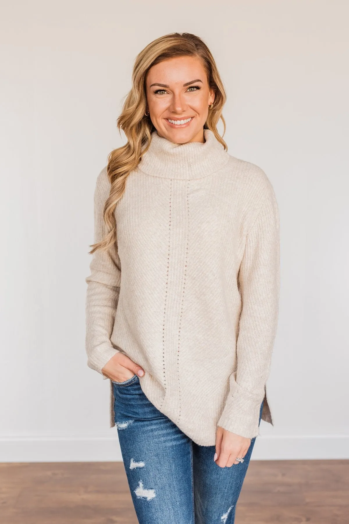 Limelight Aura Knit Cowl Neck Sweater- Oatmeal