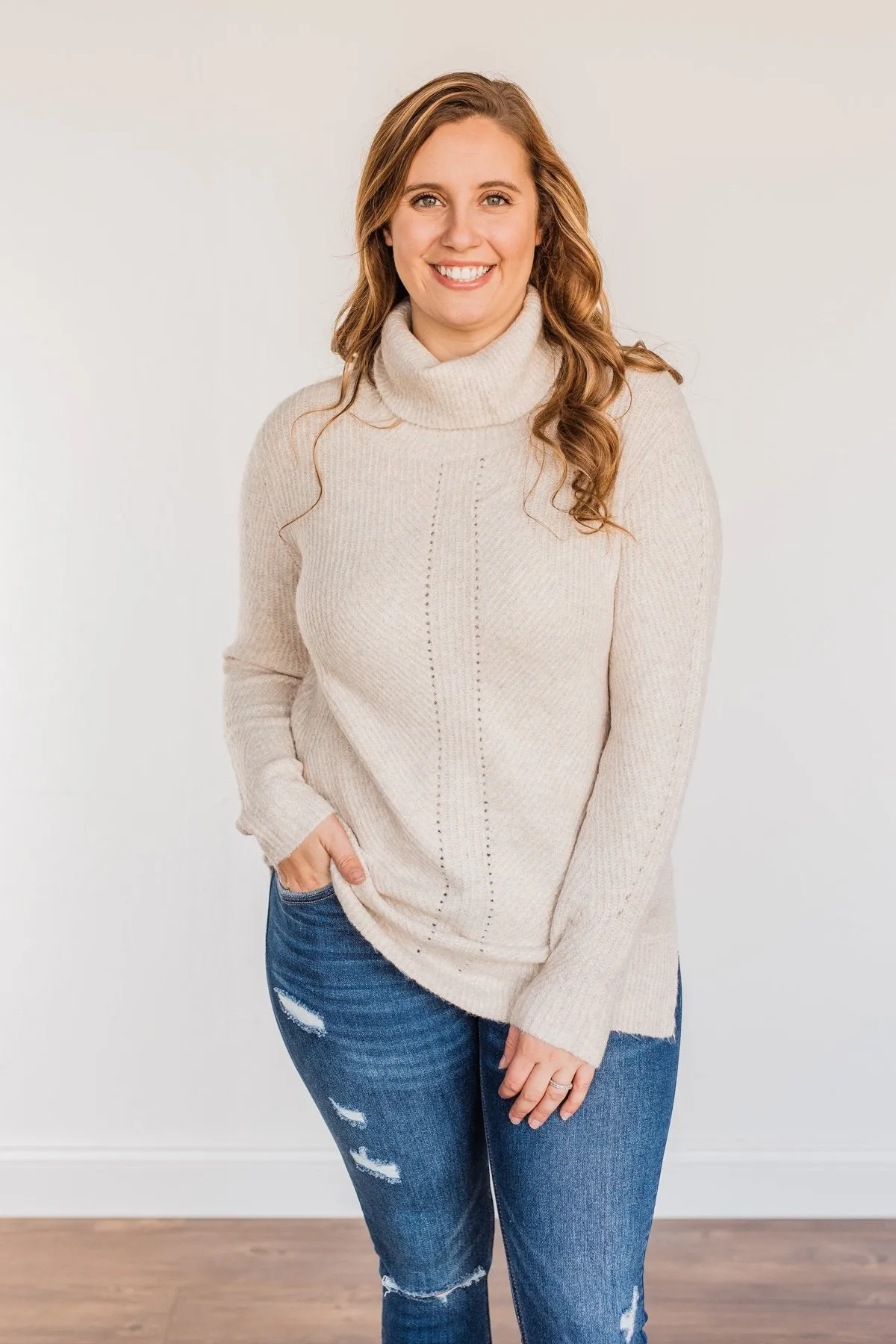 Limelight Aura Knit Cowl Neck Sweater- Oatmeal