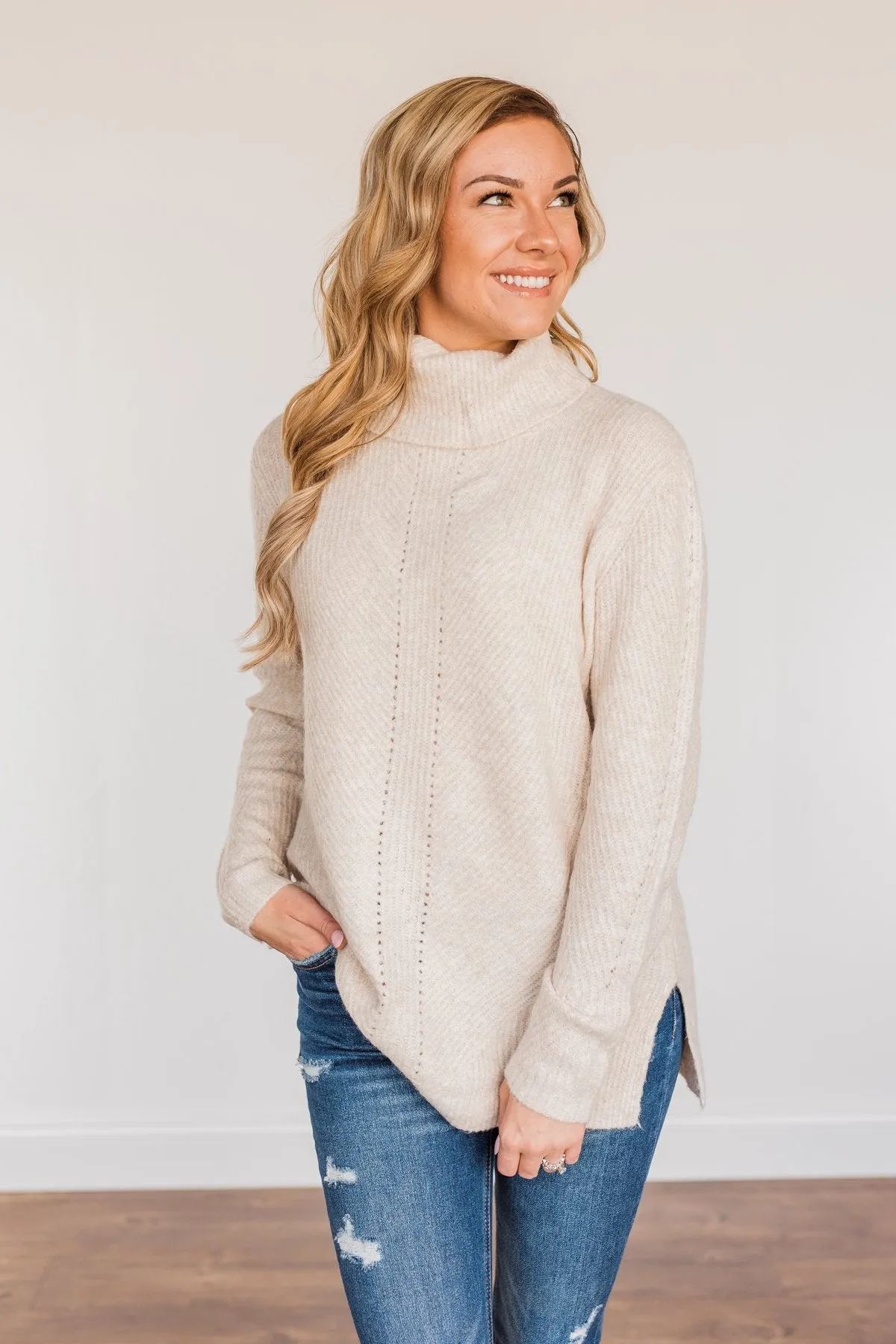 Limelight Aura Knit Cowl Neck Sweater- Oatmeal