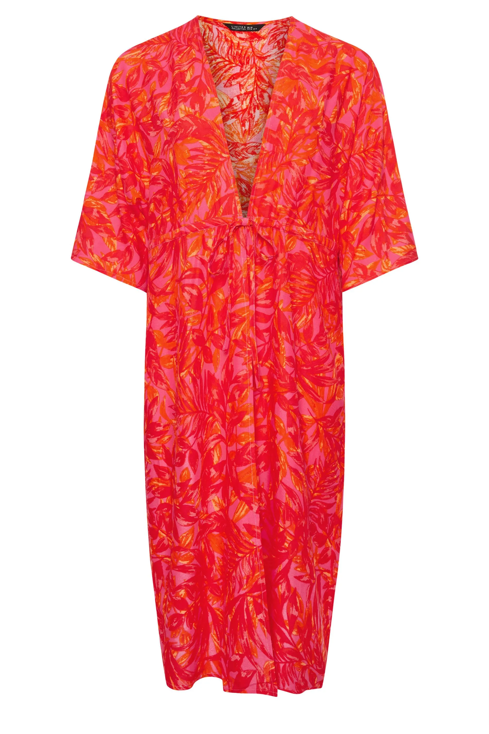 LIMITED COLLECTION Curve Pink Leaf Print Midi Kimono