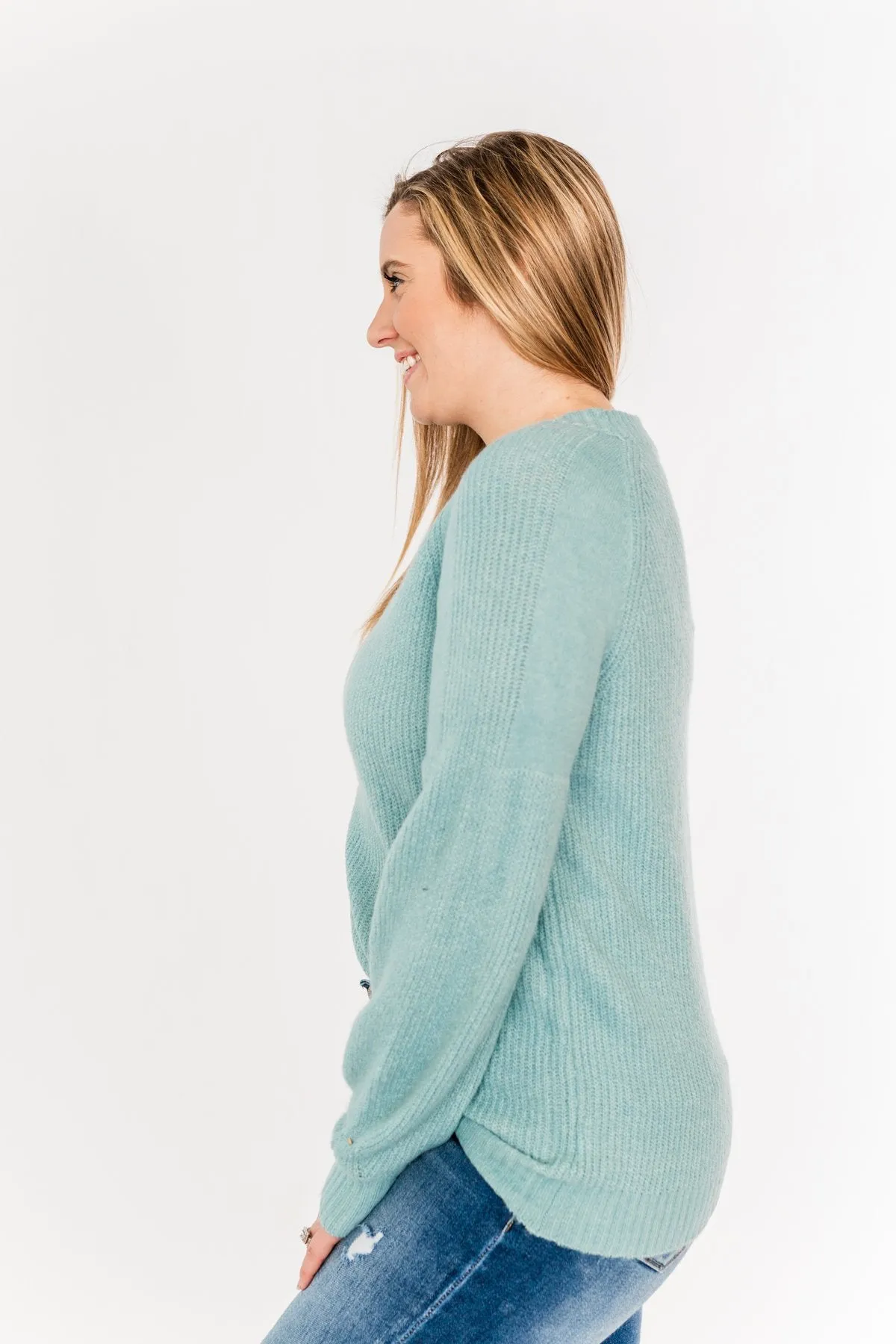 Live A Little Knit Sweater- Light Blue