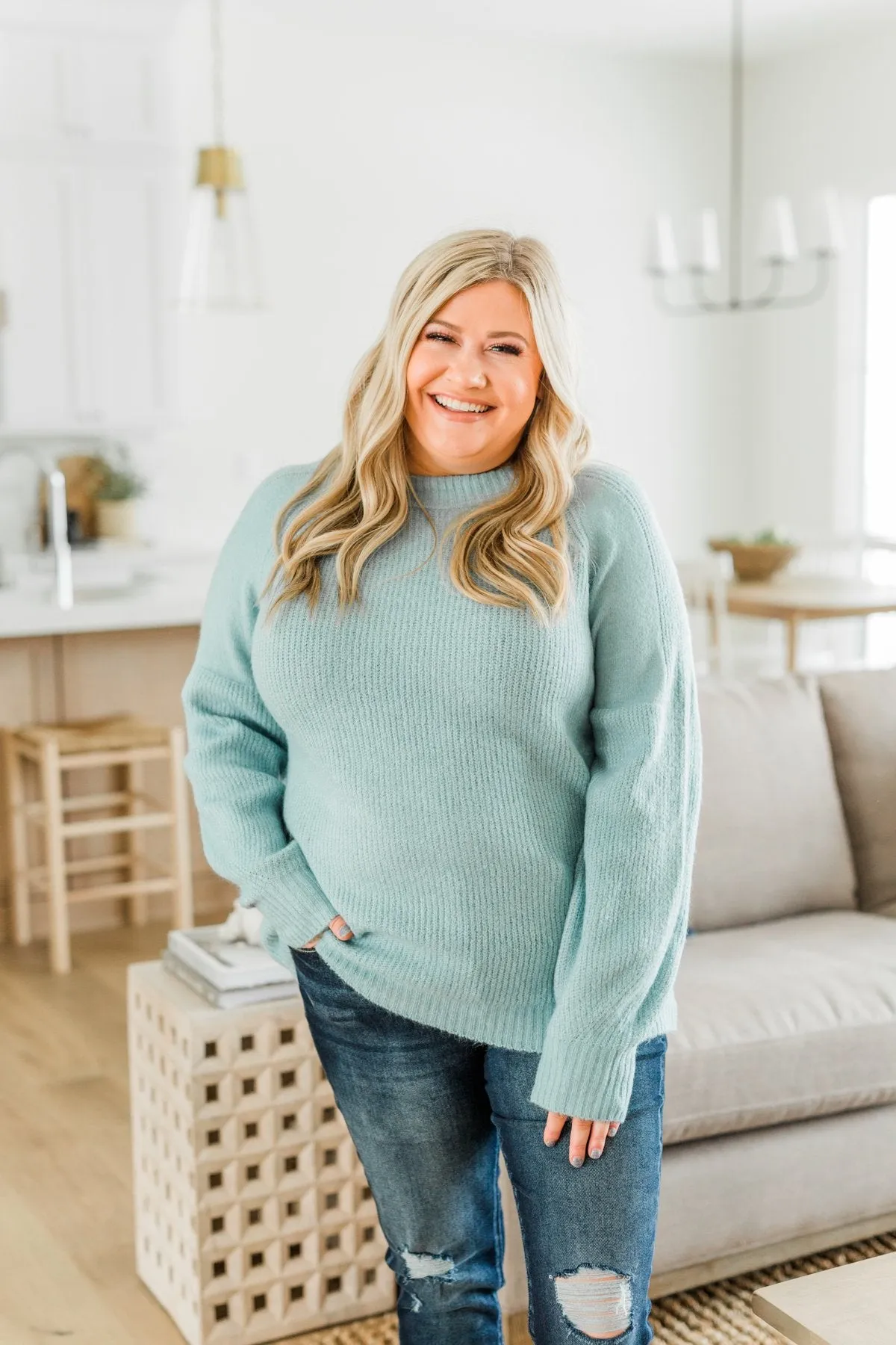 Live A Little Knit Sweater- Light Blue