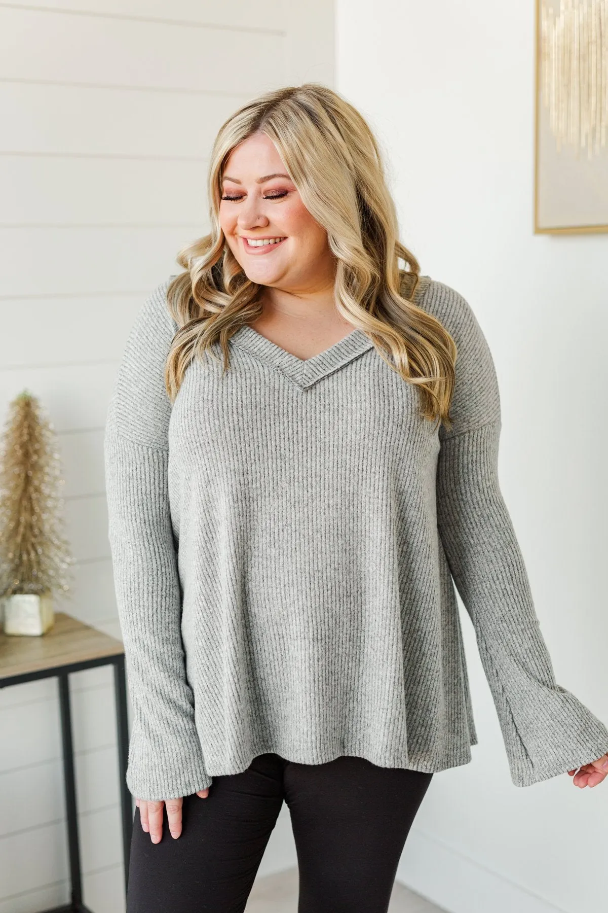 Majestic Mornings Knit V-Neck Sweater- Grey