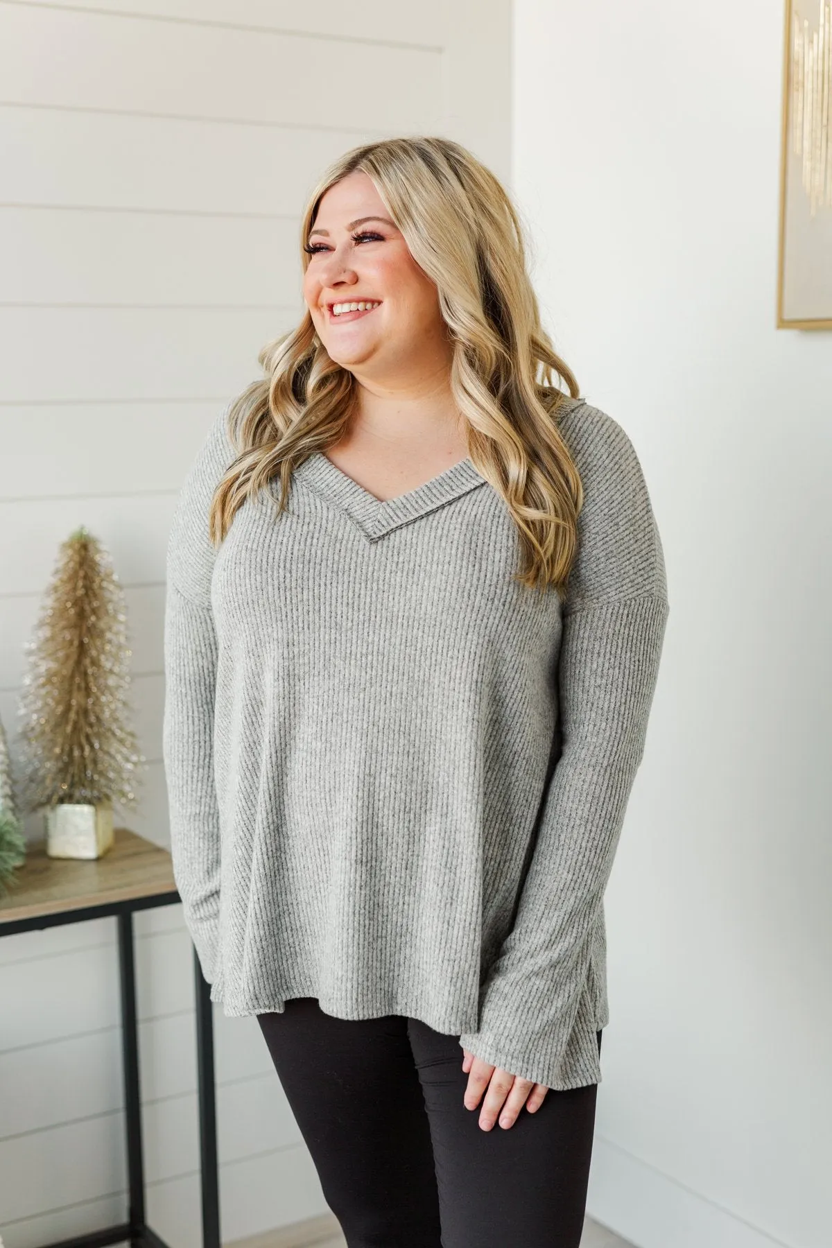 Majestic Mornings Knit V-Neck Sweater- Grey