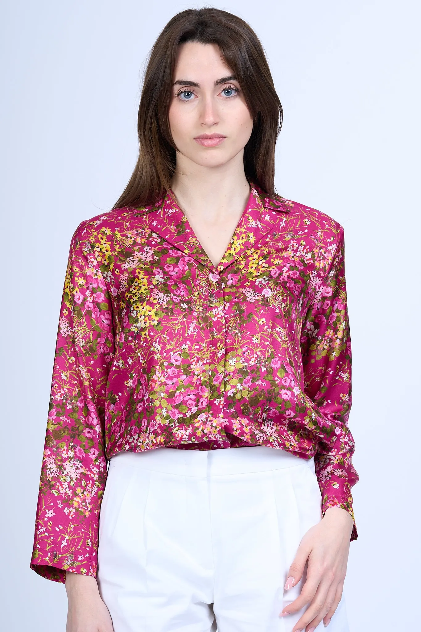 Max Mara Camicia Fiori Campale Fucsia Donna