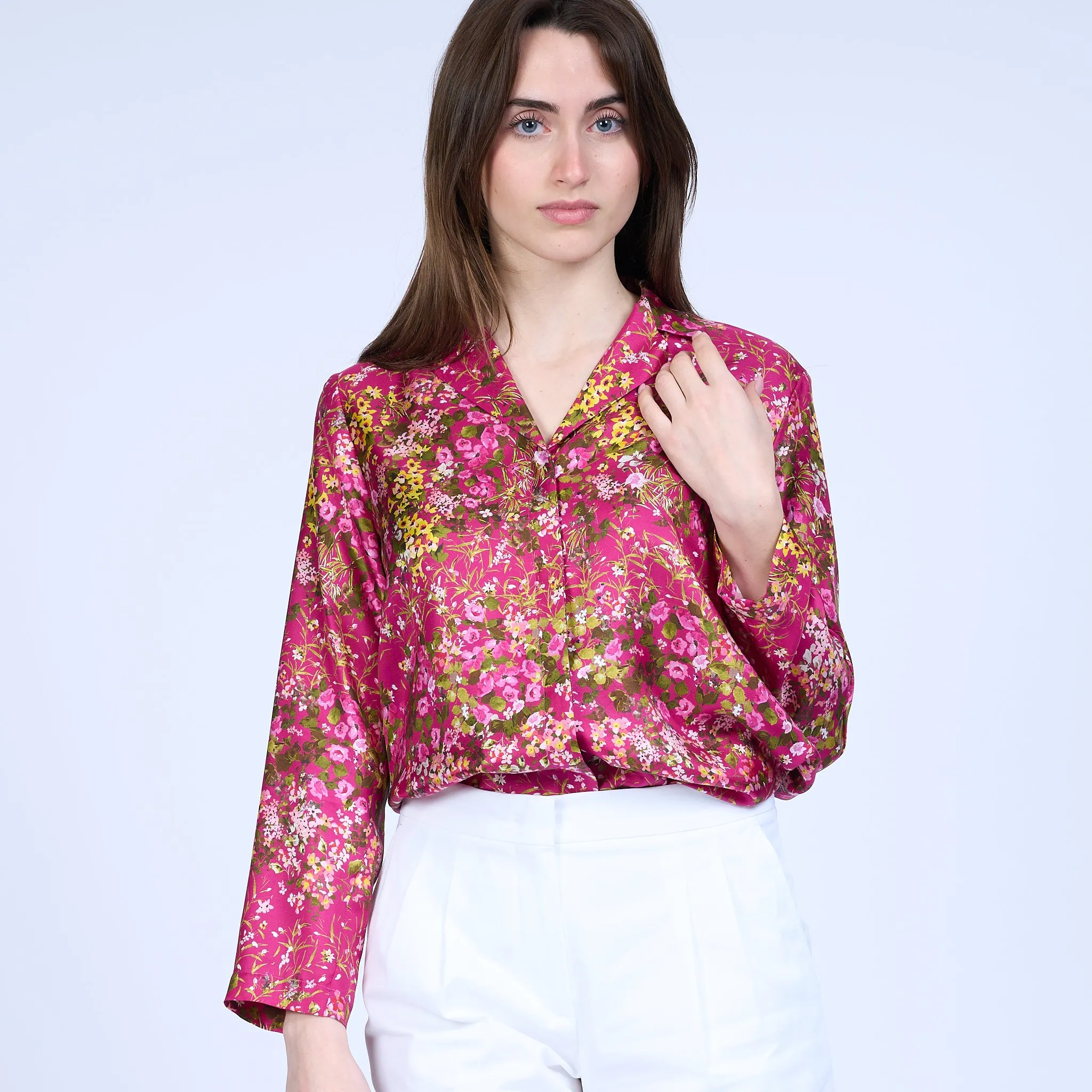 Max Mara Camicia Fiori Campale Fucsia Donna