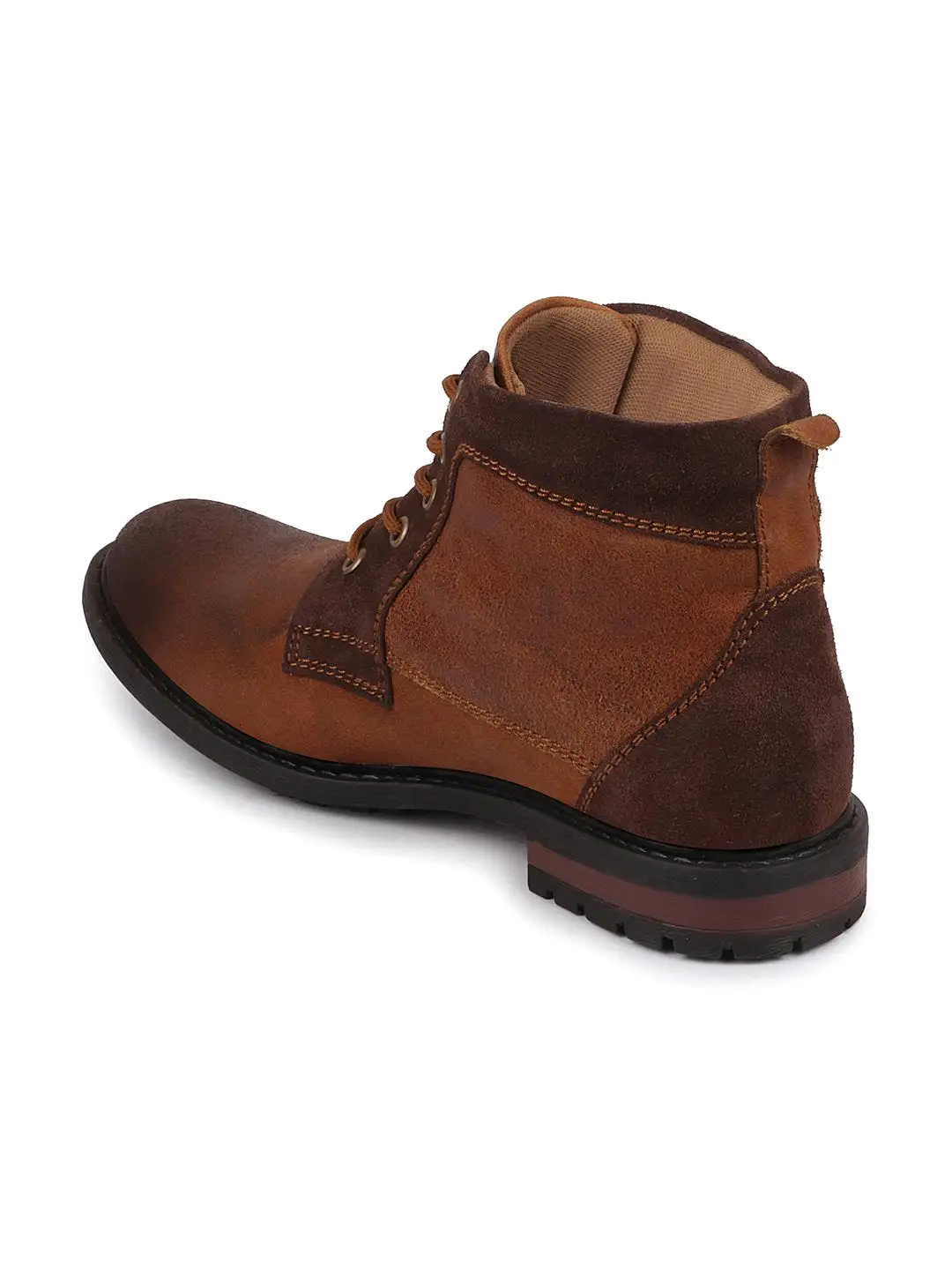 Men Tan High Ankle Lace Up Leather Boots