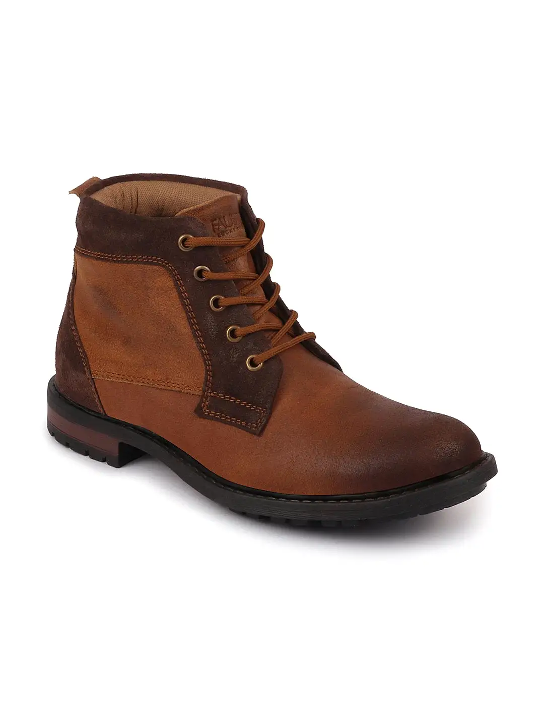 Men Tan High Ankle Lace Up Leather Boots