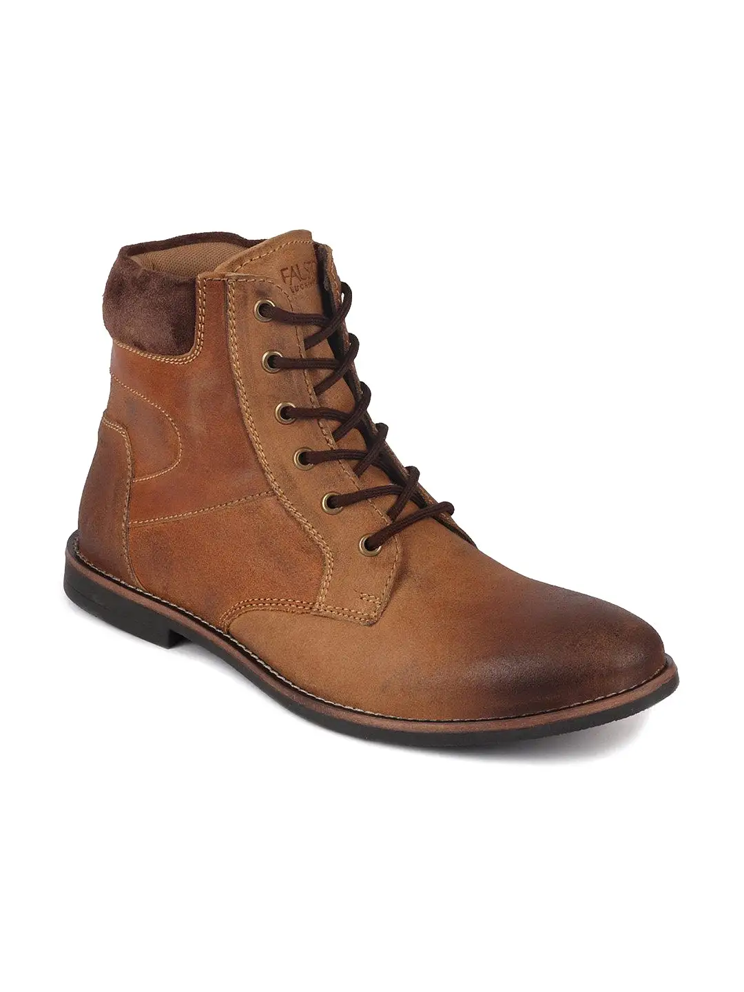 Men Tan Mid Top Lace Up Leather Boots