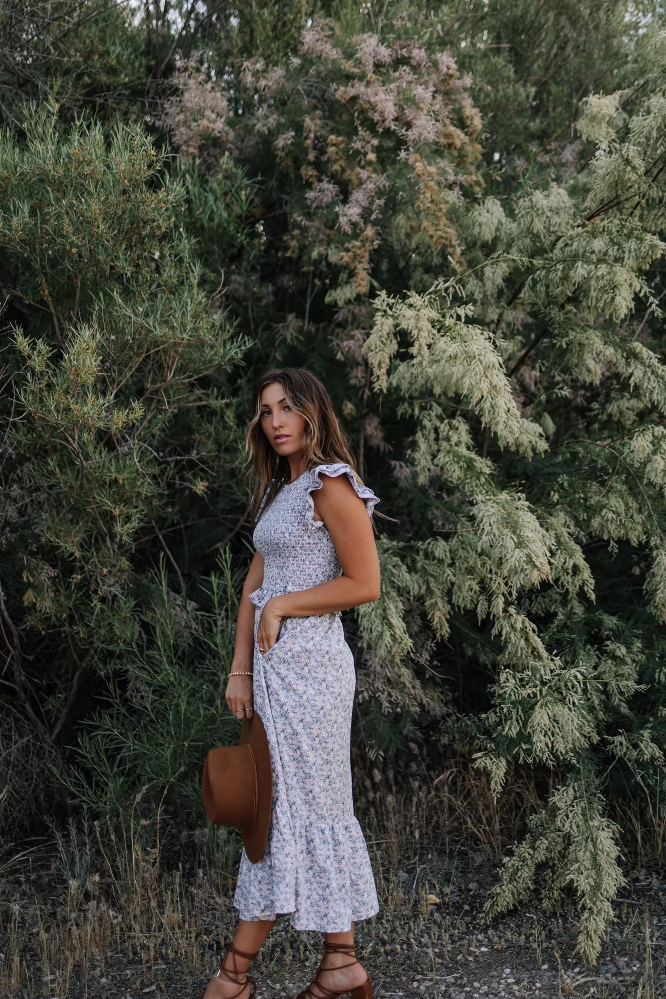 Mercy Smocked Midi Dress in Pink